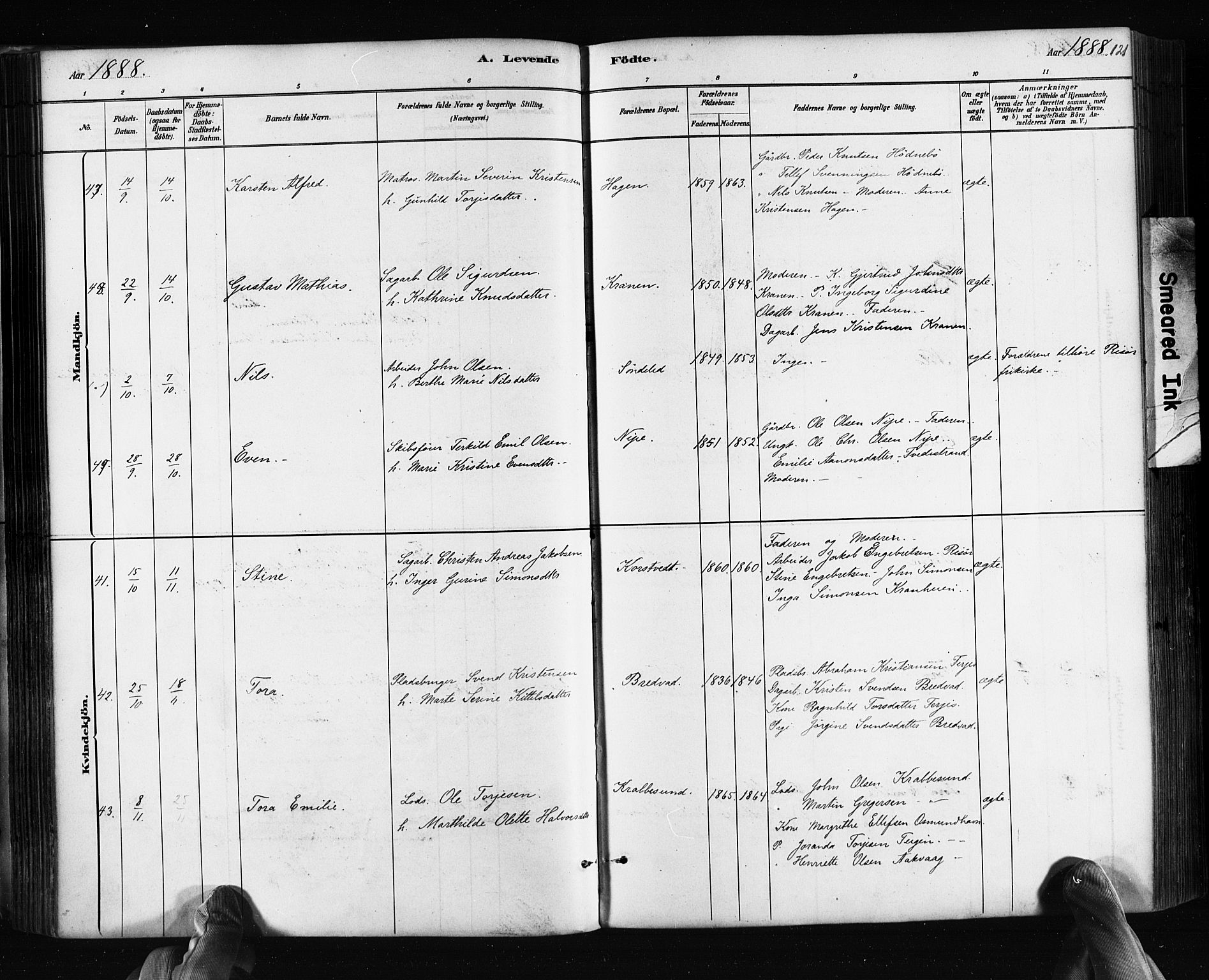 Søndeled sokneprestkontor, AV/SAK-1111-0038/F/Fa/L0004: Ministerialbok nr. A 4, 1880-1889, s. 121