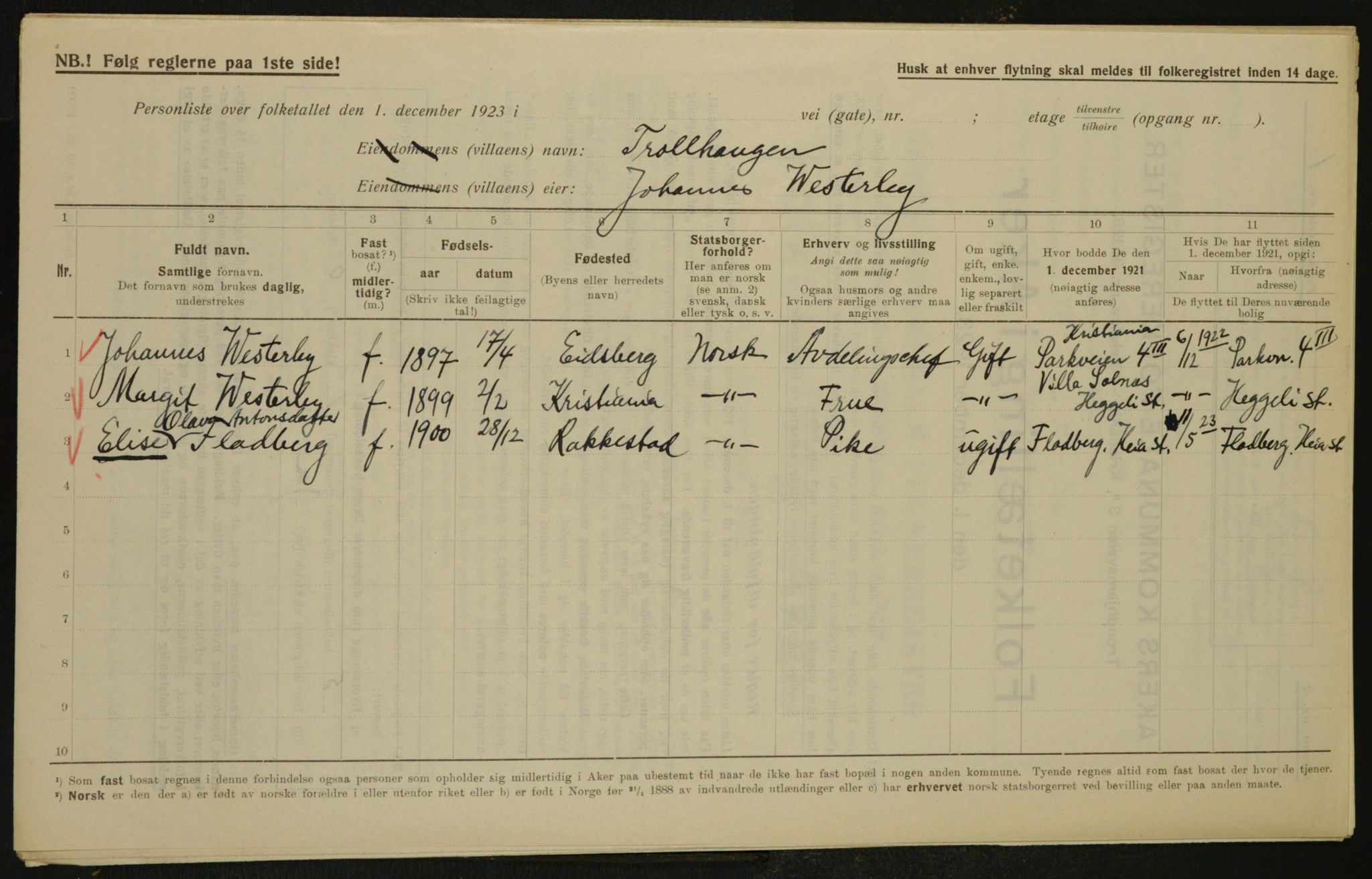 , Kommunal folketelling 1.12.1923 for Aker, 1923, s. 3586