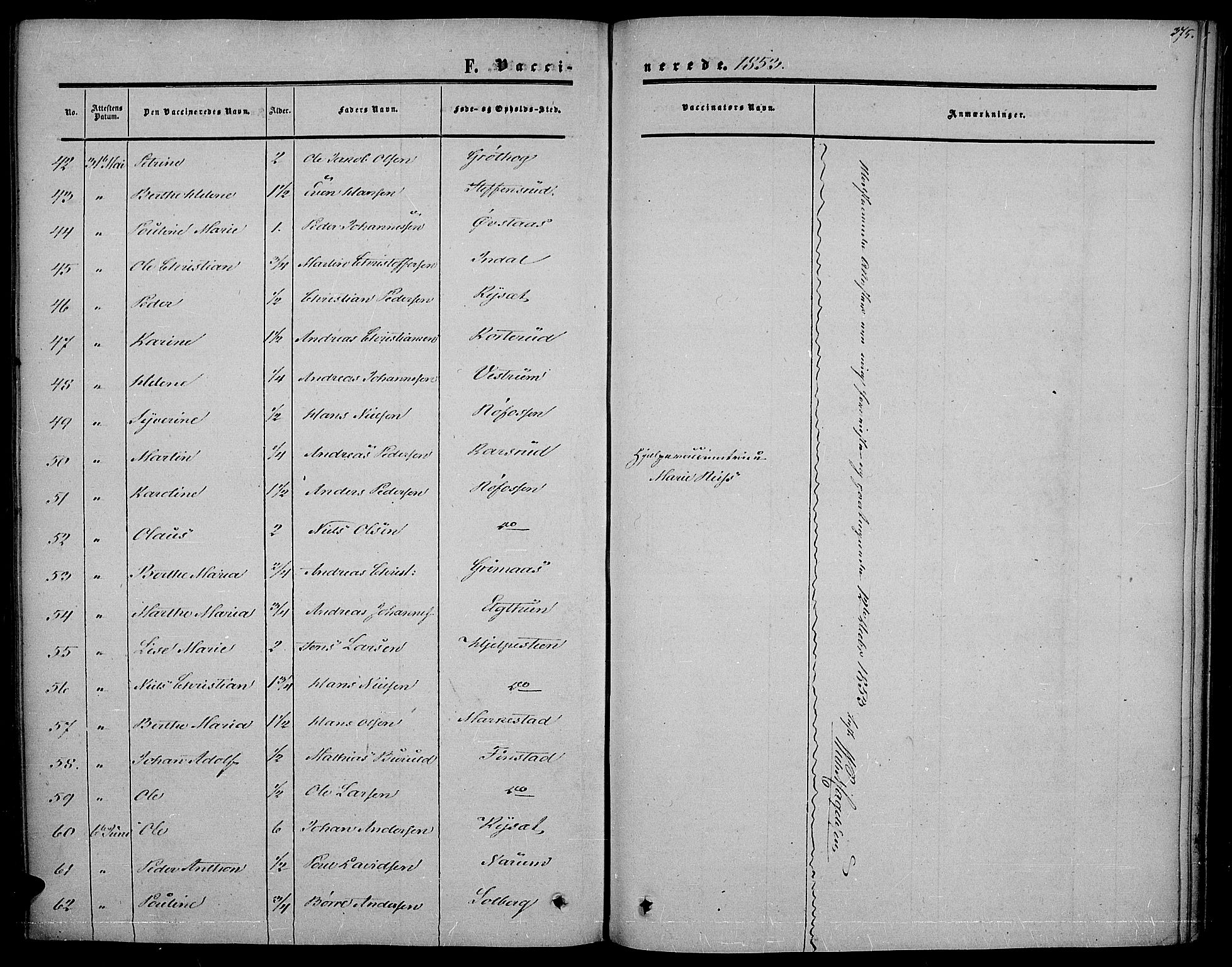 Vestre Toten prestekontor, SAH/PREST-108/H/Ha/Haa/L0005: Ministerialbok nr. 5, 1850-1855, s. 375