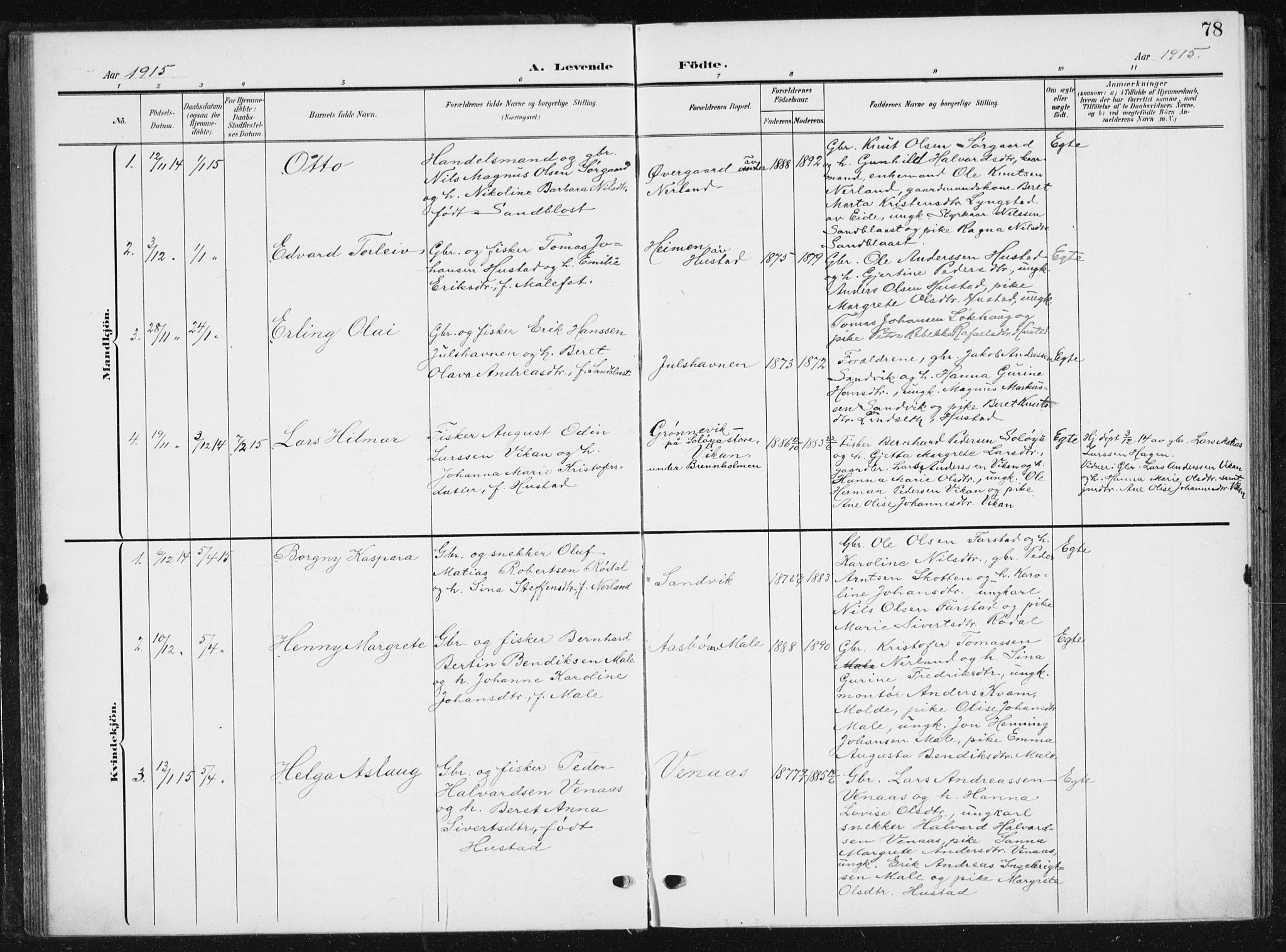 Ministerialprotokoller, klokkerbøker og fødselsregistre - Møre og Romsdal, AV/SAT-A-1454/567/L0784: Klokkerbok nr. 567C04, 1903-1938, s. 78