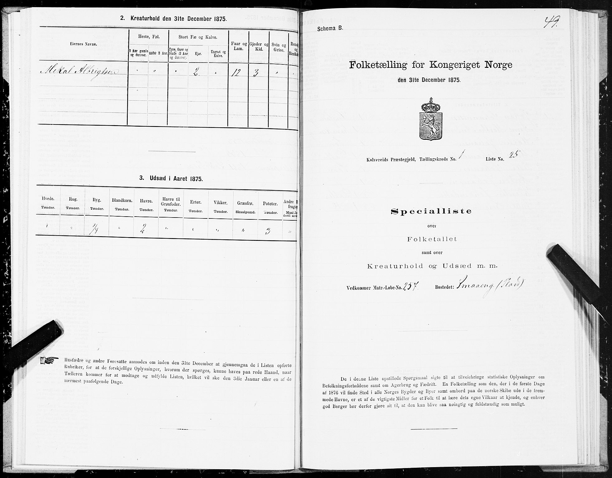 SAT, Folketelling 1875 for 1752P Kolvereid prestegjeld, 1875, s. 1049