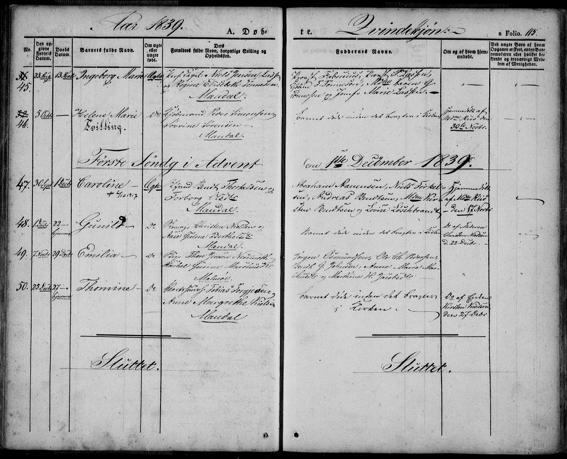 Mandal sokneprestkontor, AV/SAK-1111-0030/F/Fa/Faa/L0011: Ministerialbok nr. A 11, 1830-1839, s. 115
