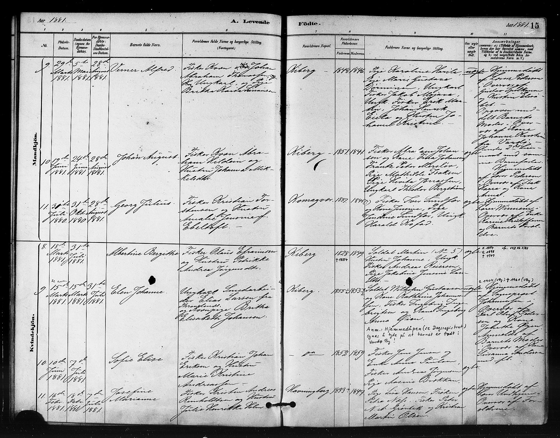 Vardø sokneprestkontor, AV/SATØ-S-1332/H/Ha/L0008kirke: Ministerialbok nr. 8, 1879-1887, s. 15