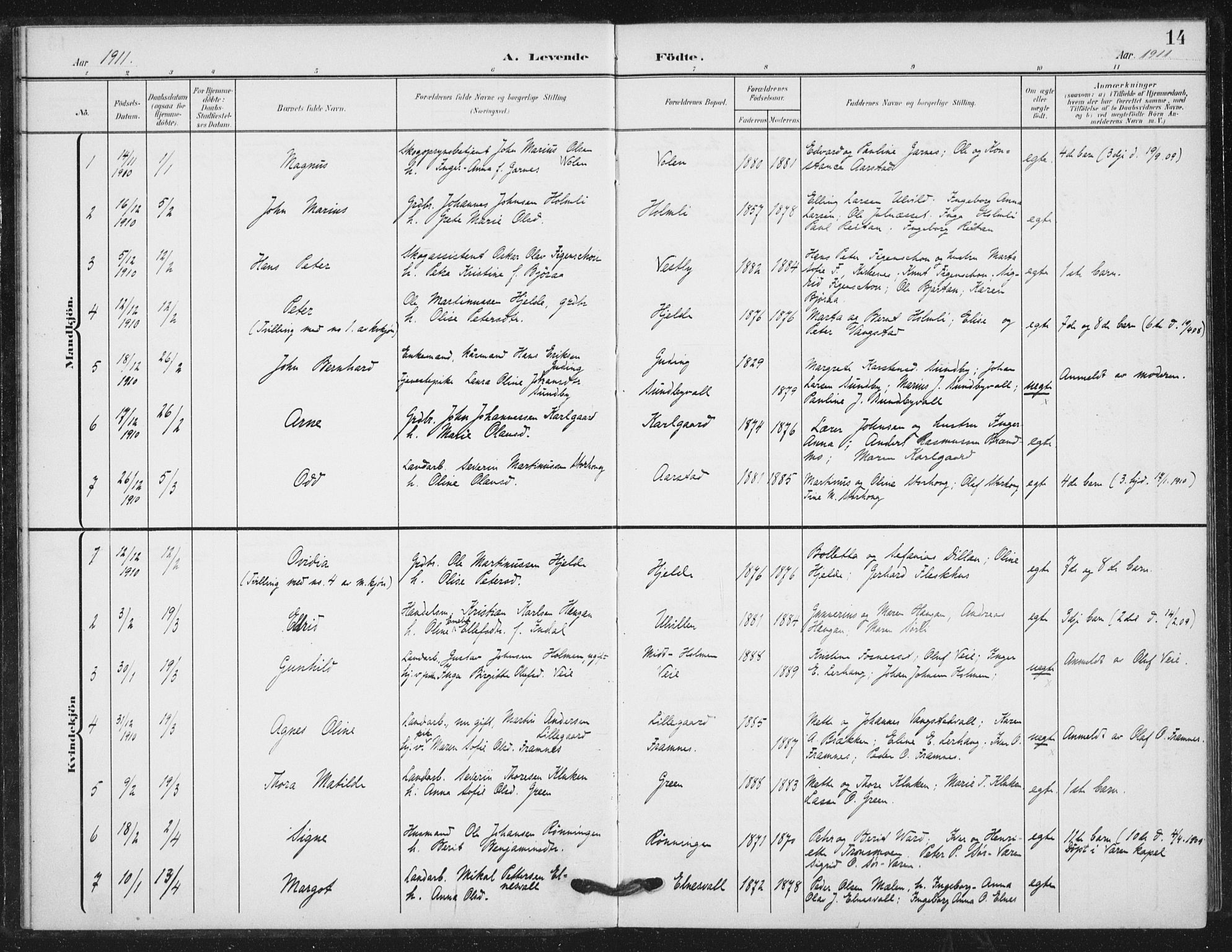 Ministerialprotokoller, klokkerbøker og fødselsregistre - Nord-Trøndelag, SAT/A-1458/724/L0264: Ministerialbok nr. 724A02, 1908-1915, s. 14