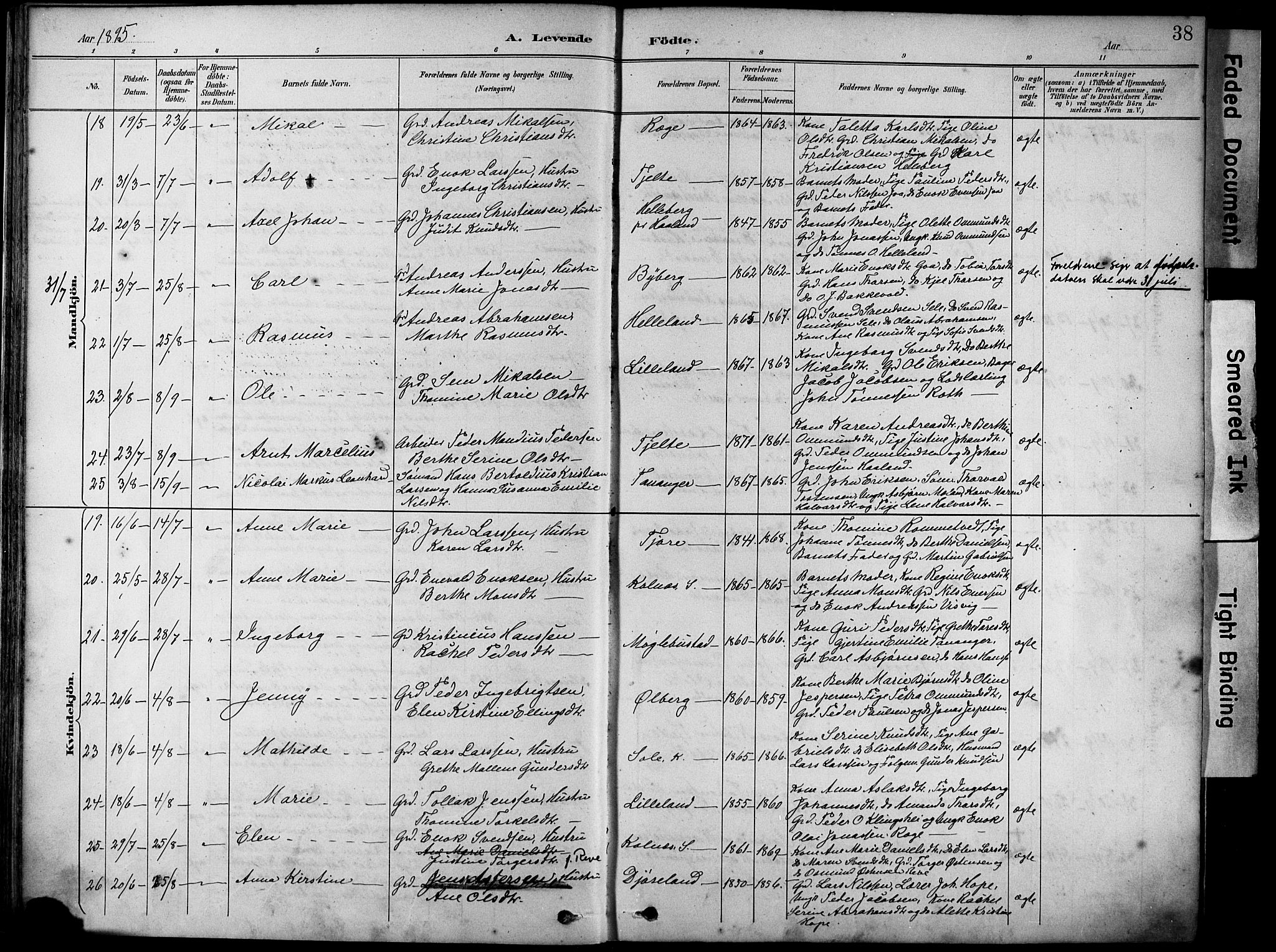 Håland sokneprestkontor, AV/SAST-A-101802/001/30BA/L0012: Ministerialbok nr. A 11, 1889-1900, s. 38
