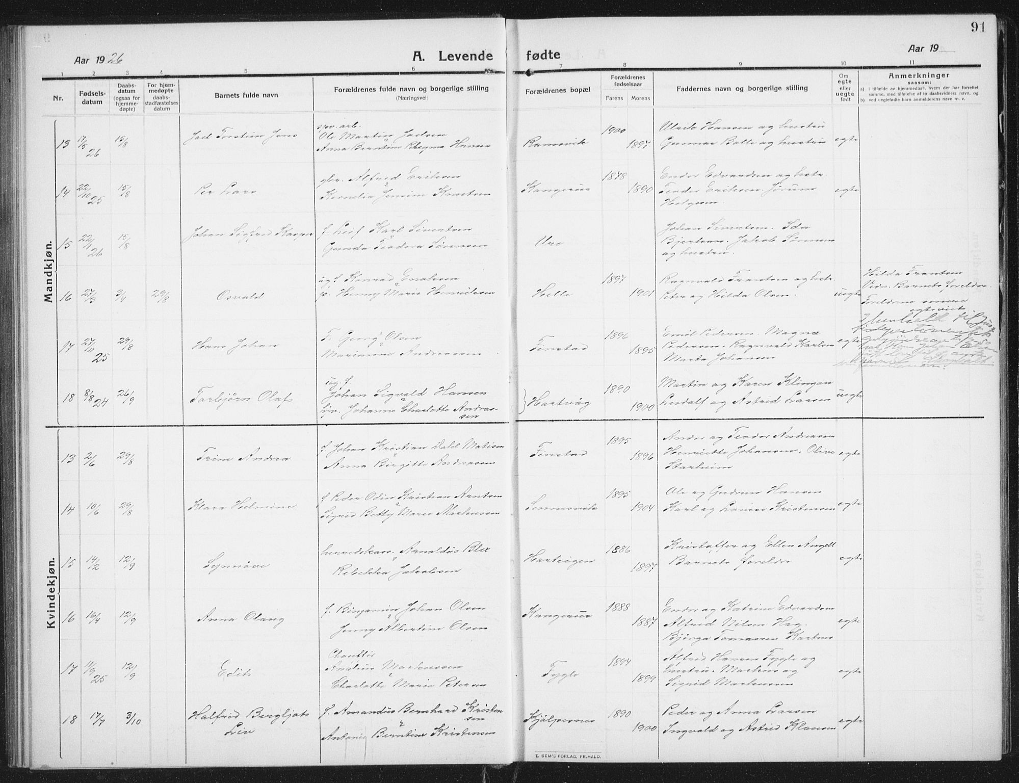 Ministerialprotokoller, klokkerbøker og fødselsregistre - Nordland, AV/SAT-A-1459/882/L1183: Klokkerbok nr. 882C01, 1911-1938, s. 91