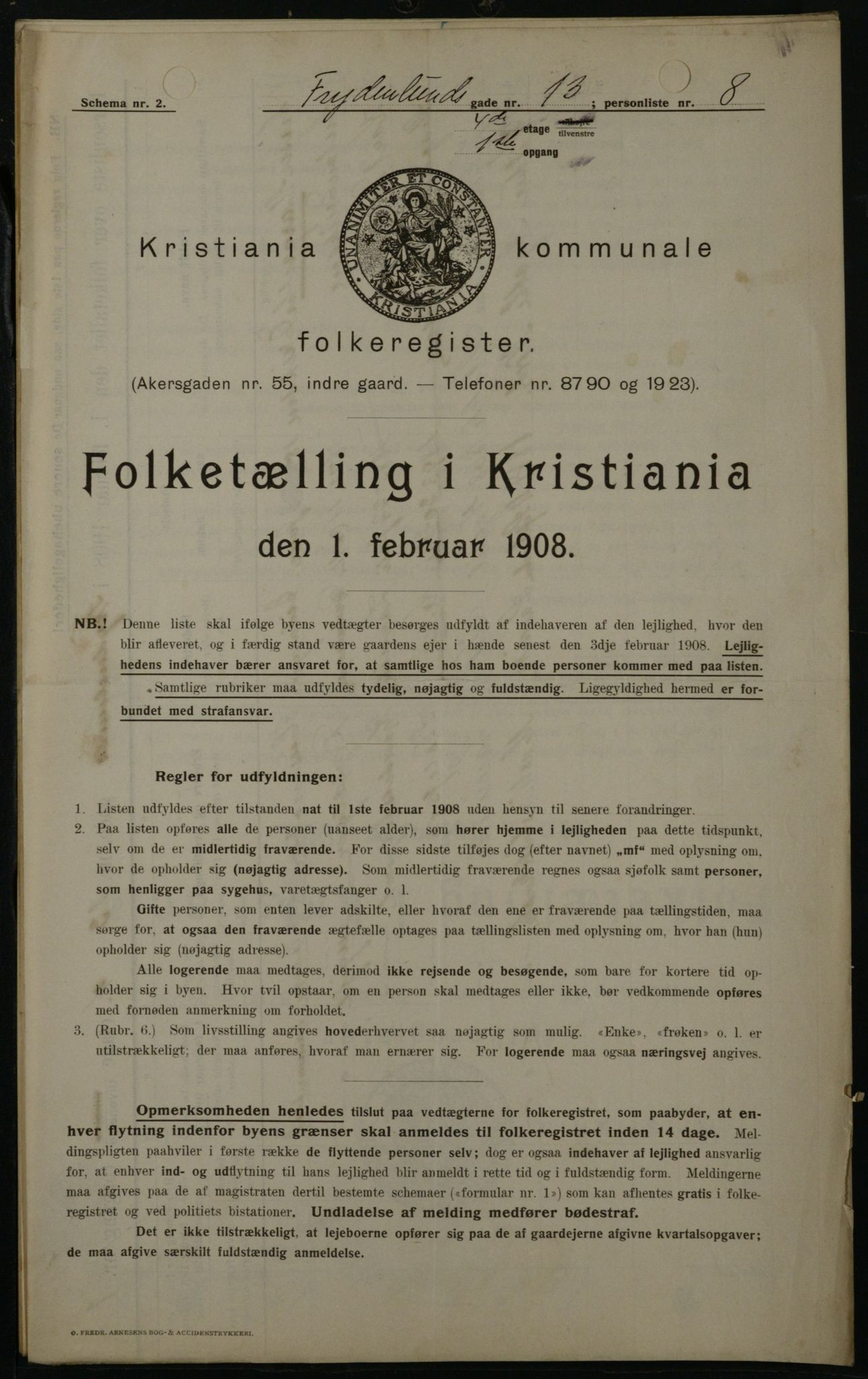 OBA, Kommunal folketelling 1.2.1908 for Kristiania kjøpstad, 1908, s. 25485