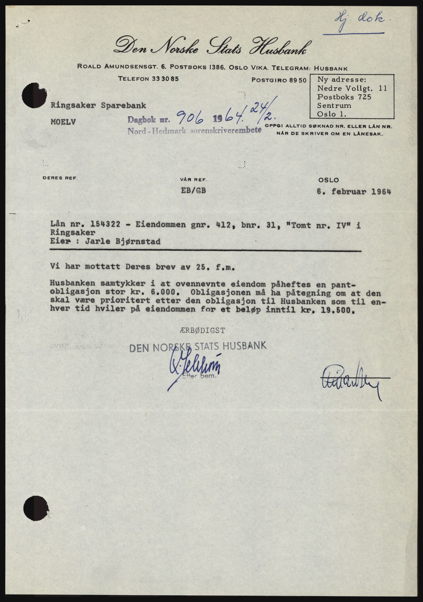 Nord-Hedmark sorenskriveri, AV/SAH-TING-012/H/Hc/L0019: Pantebok nr. 19, 1963-1964, Dagboknr: 906/1964