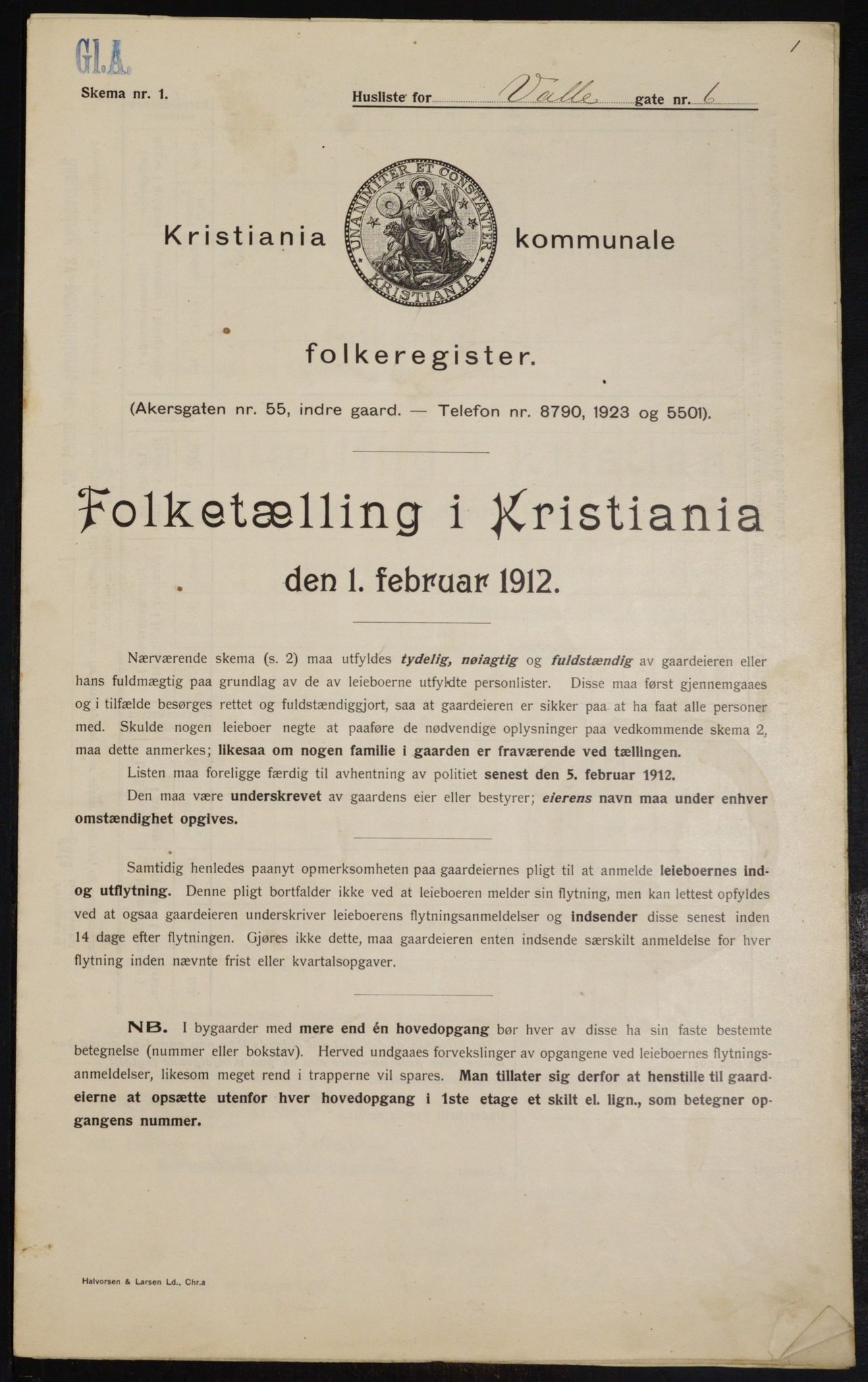 OBA, Kommunal folketelling 1.2.1912 for Kristiania, 1912, s. 121814