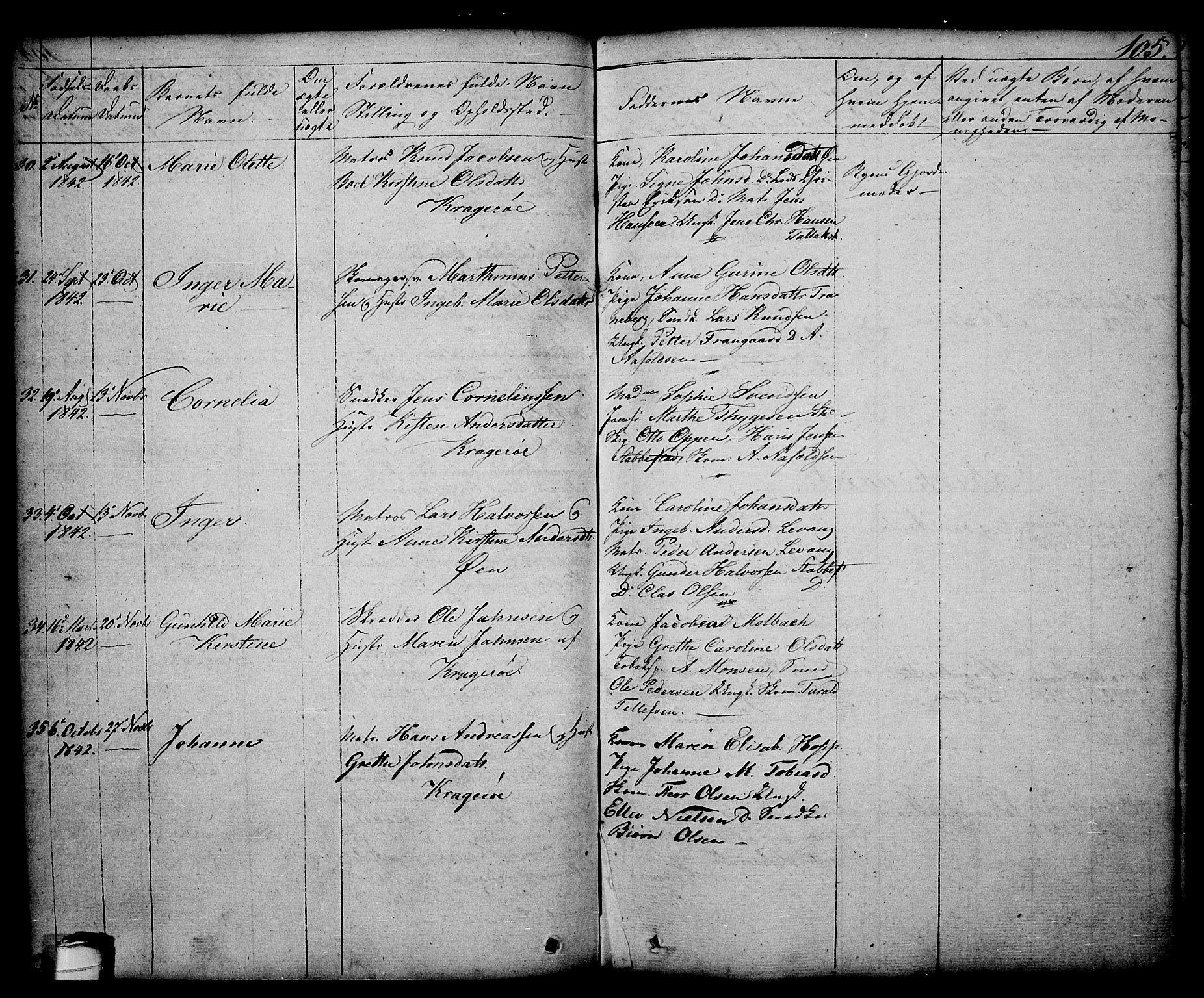 Kragerø kirkebøker, AV/SAKO-A-278/G/Ga/L0003: Klokkerbok nr. 3, 1832-1852, s. 105