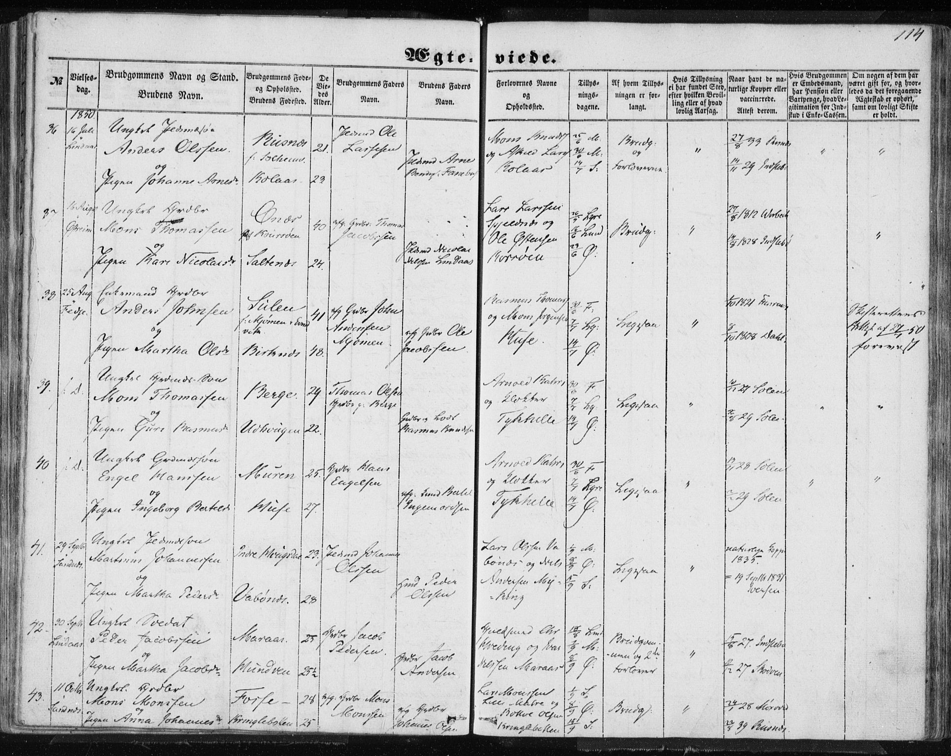 Lindås Sokneprestembete, AV/SAB-A-76701/H/Haa/Haaa/L0013: Ministerialbok nr. A 13, 1848-1862, s. 114