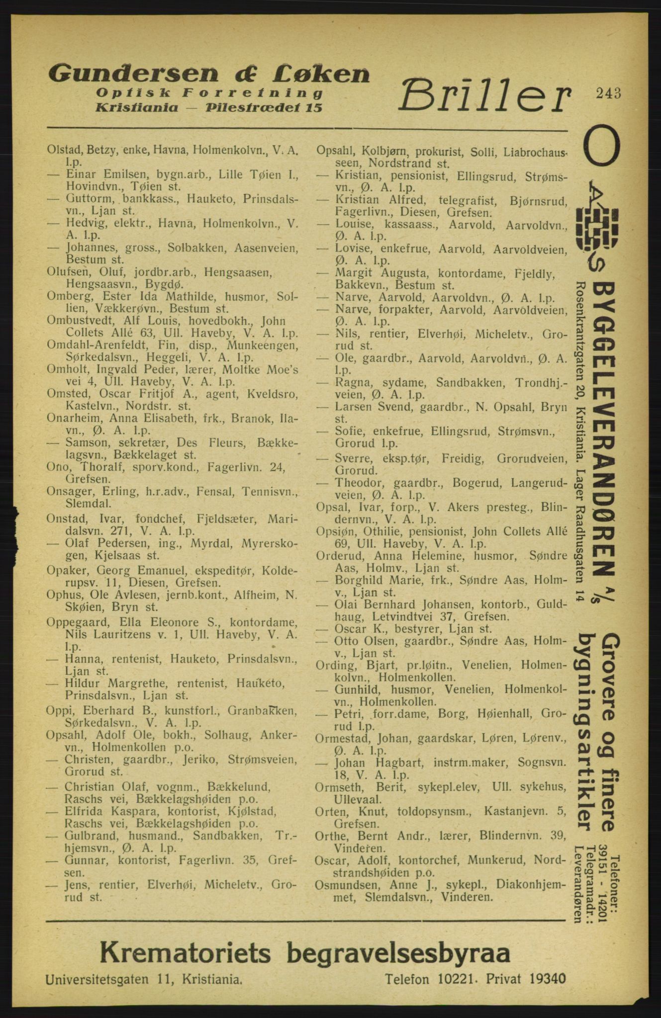 Aker adressebok/adressekalender, PUBL/001/A/002: Akers adressekalender, 1922, s. 243