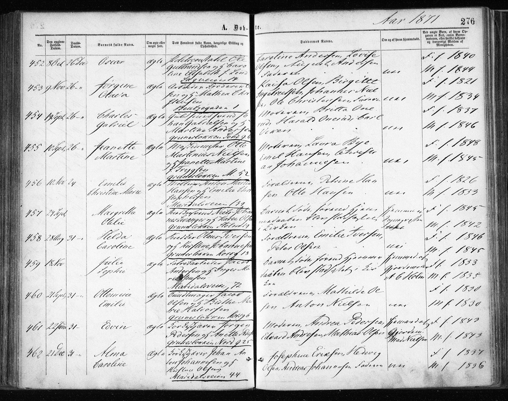 Gamle Aker prestekontor Kirkebøker, SAO/A-10617a/F/L0002: Ministerialbok nr. 2, 1864-1872, s. 276