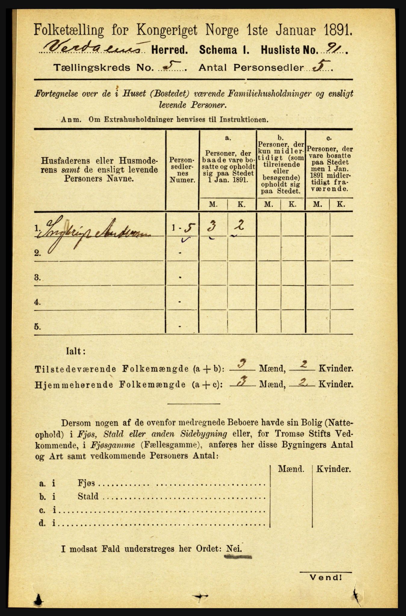 RA, Folketelling 1891 for 1721 Verdal herred, 1891, s. 2990