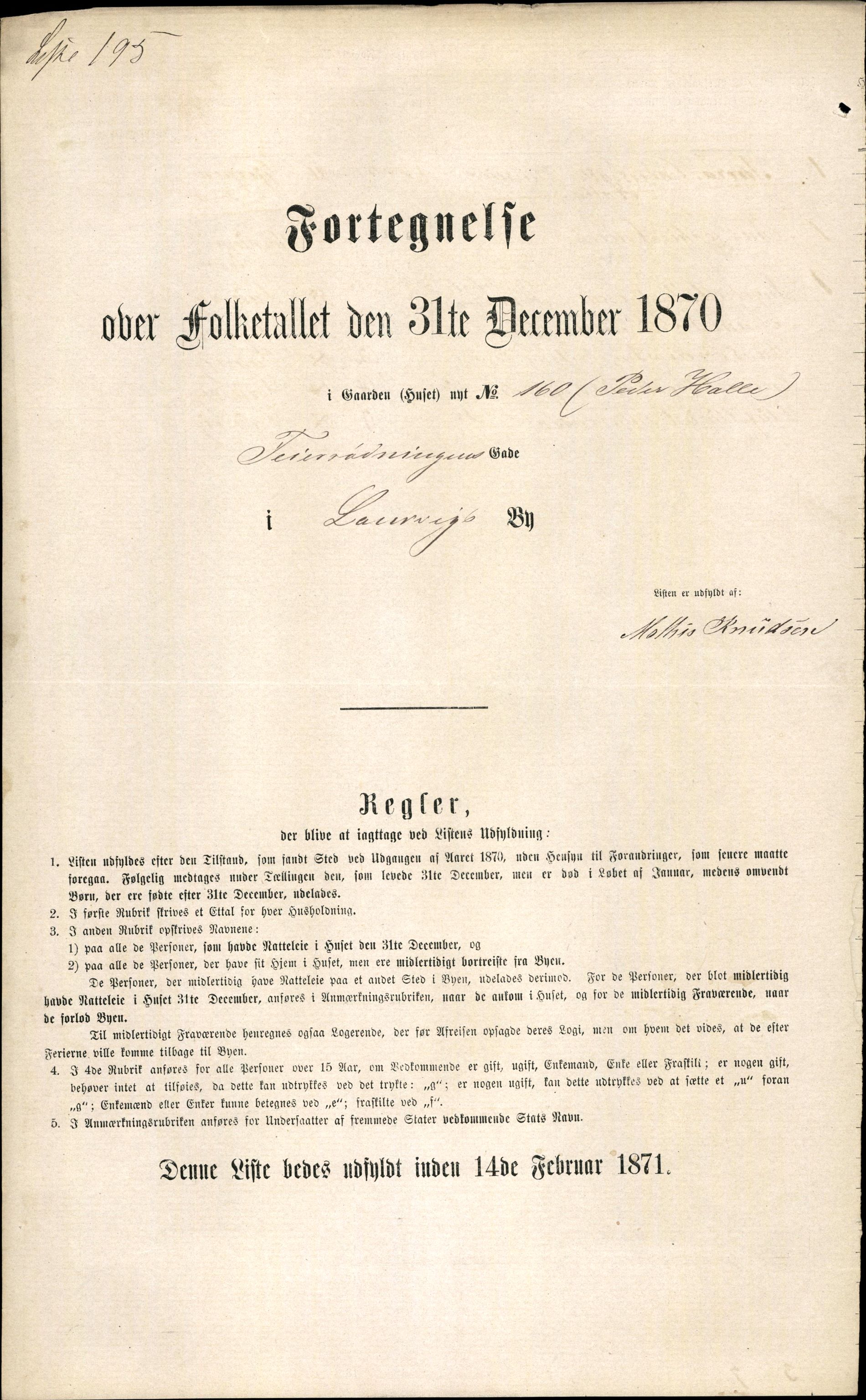 RA, Folketelling 1870 for 0707 Larvik kjøpstad, 1870, s. 407