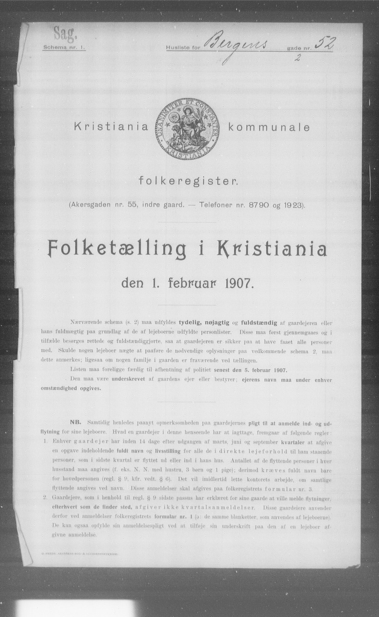 OBA, Kommunal folketelling 1.2.1907 for Kristiania kjøpstad, 1907, s. 2175