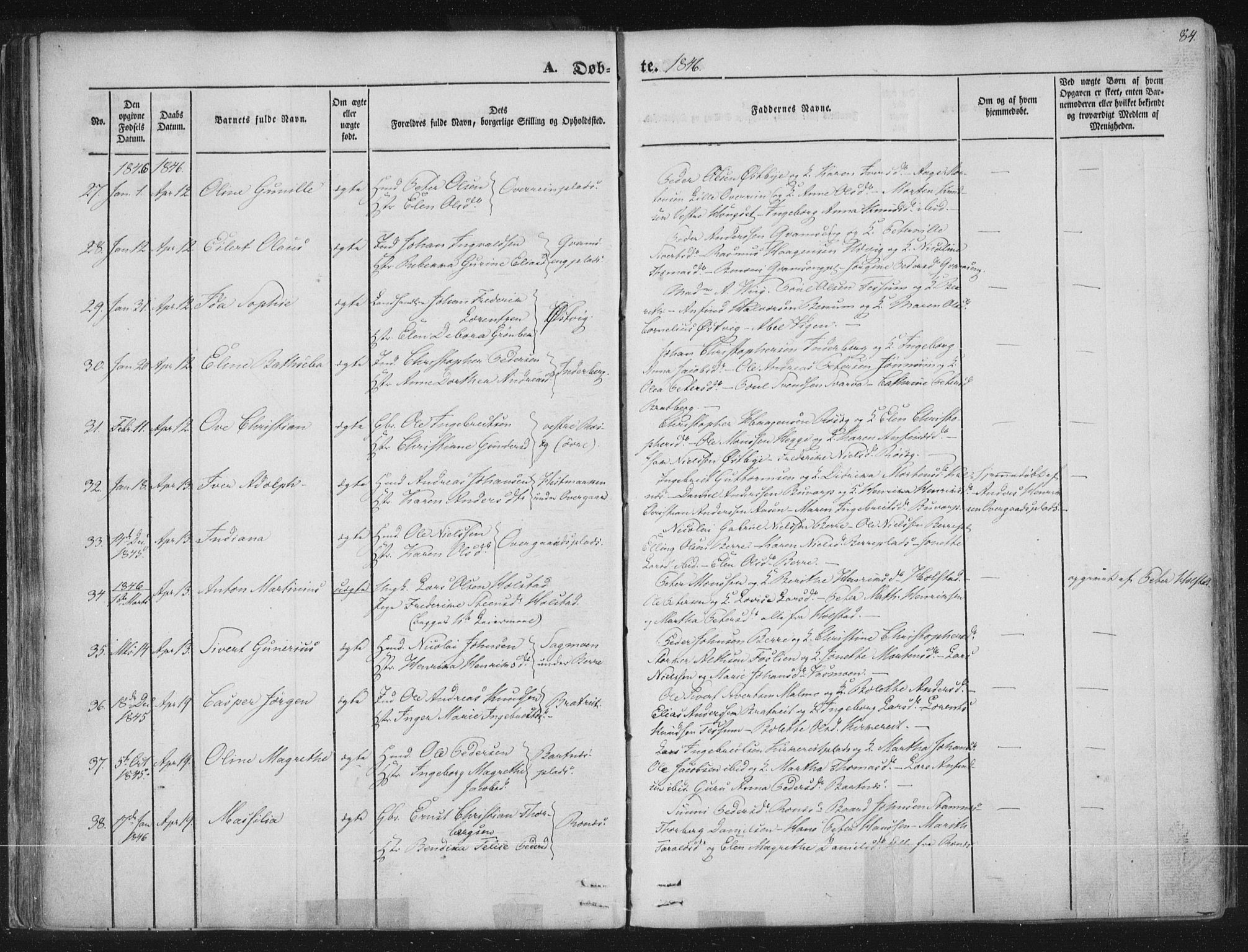 Ministerialprotokoller, klokkerbøker og fødselsregistre - Nord-Trøndelag, AV/SAT-A-1458/741/L0392: Ministerialbok nr. 741A06, 1836-1848, s. 84