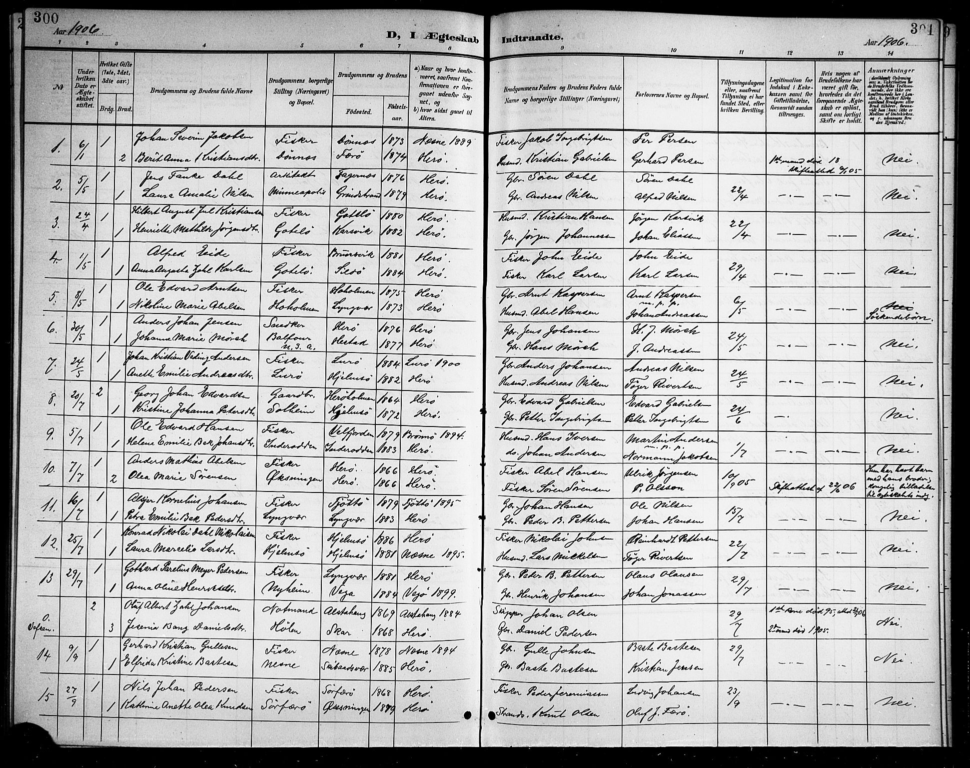 Ministerialprotokoller, klokkerbøker og fødselsregistre - Nordland, AV/SAT-A-1459/834/L0516: Klokkerbok nr. 834C06, 1902-1918, s. 300-301