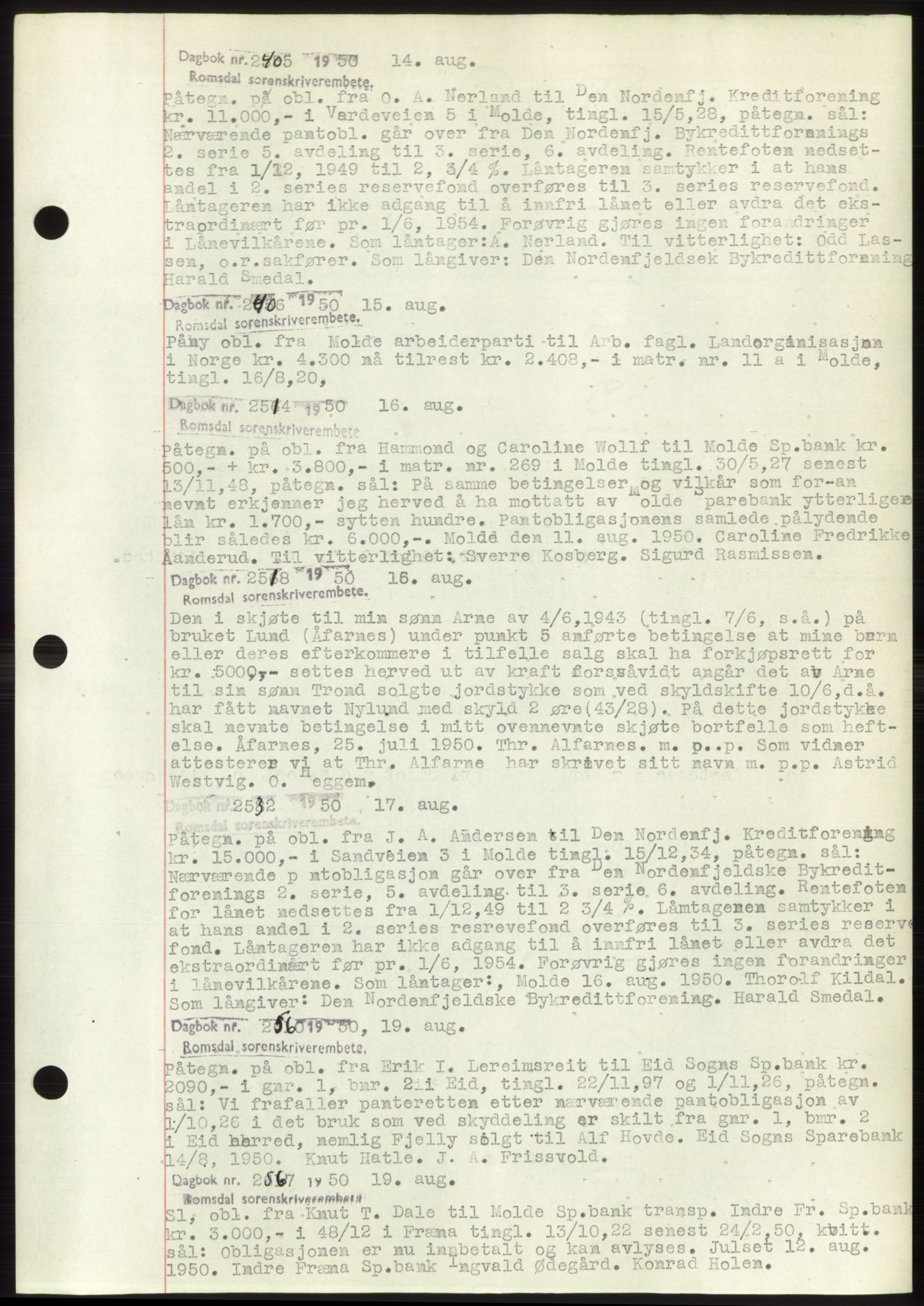 Romsdal sorenskriveri, SAT/A-4149/1/2/2C: Pantebok nr. C2, 1949-1951, Dagboknr: 2505/1950