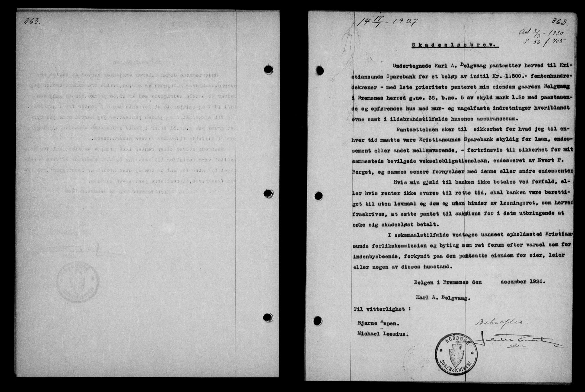 Nordmøre sorenskriveri, SAT/A-4132/1/2/2Ca/L0061: Pantebok nr. 51, 1926-1927, Tingl.dato: 17.01.1927