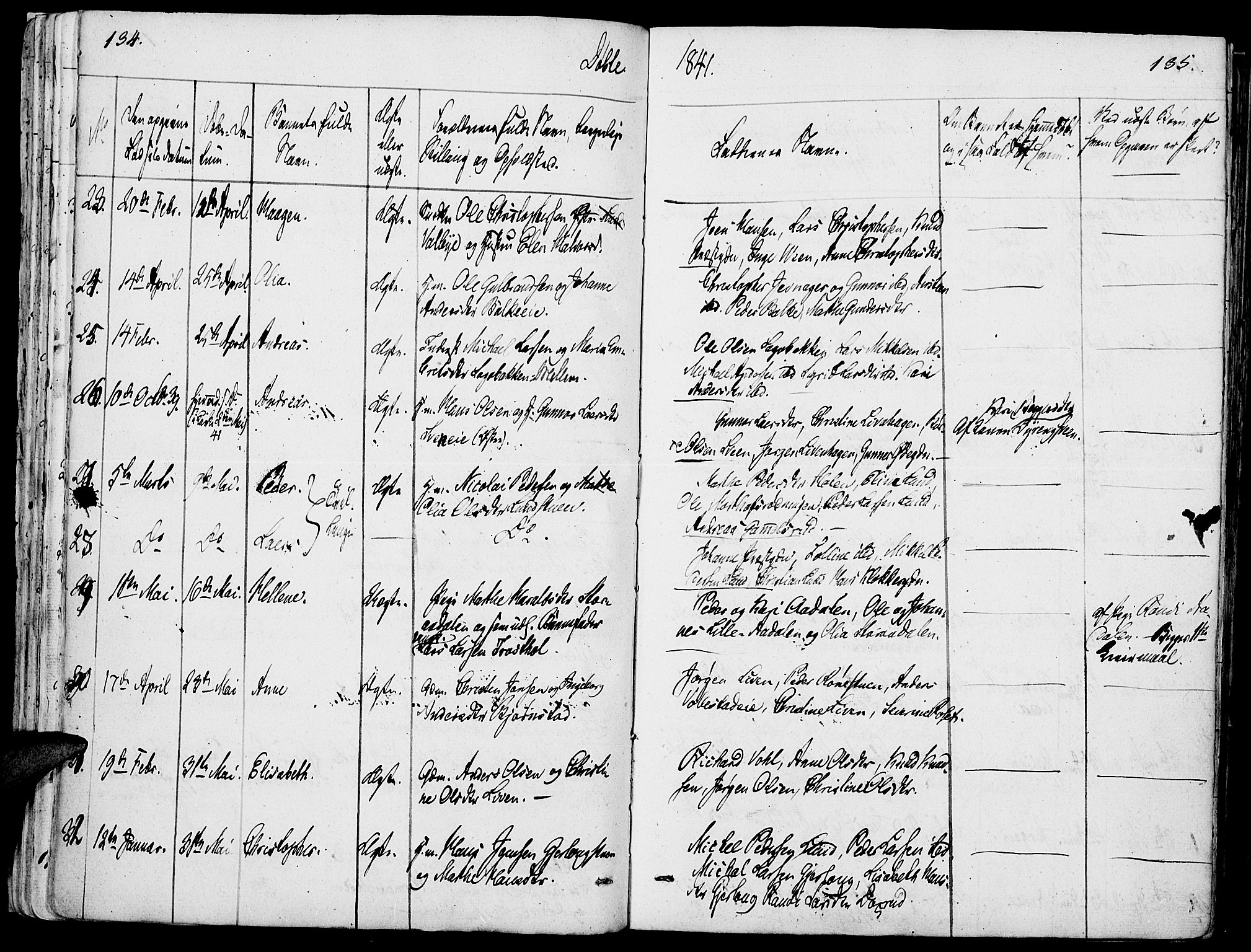 Løten prestekontor, AV/SAH-PREST-022/K/Ka/L0006: Ministerialbok nr. 6, 1832-1849, s. 134-135
