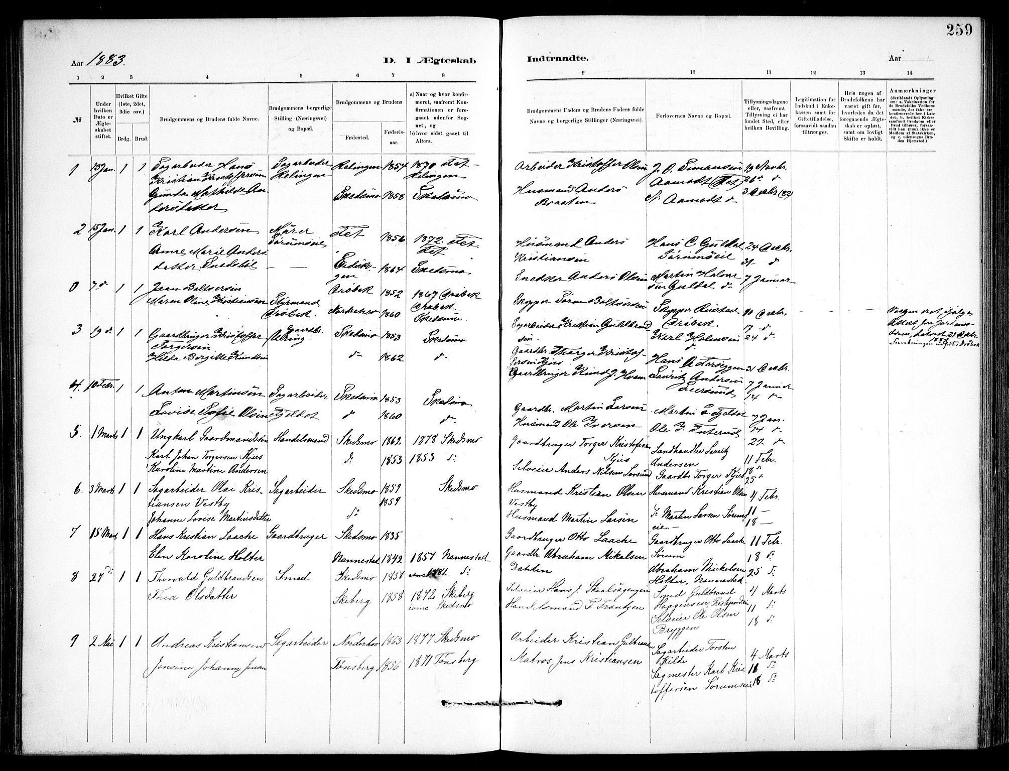 Skedsmo prestekontor Kirkebøker, SAO/A-10033a/F/Fa/L0013: Ministerialbok nr. I 13, 1883-1891, s. 259