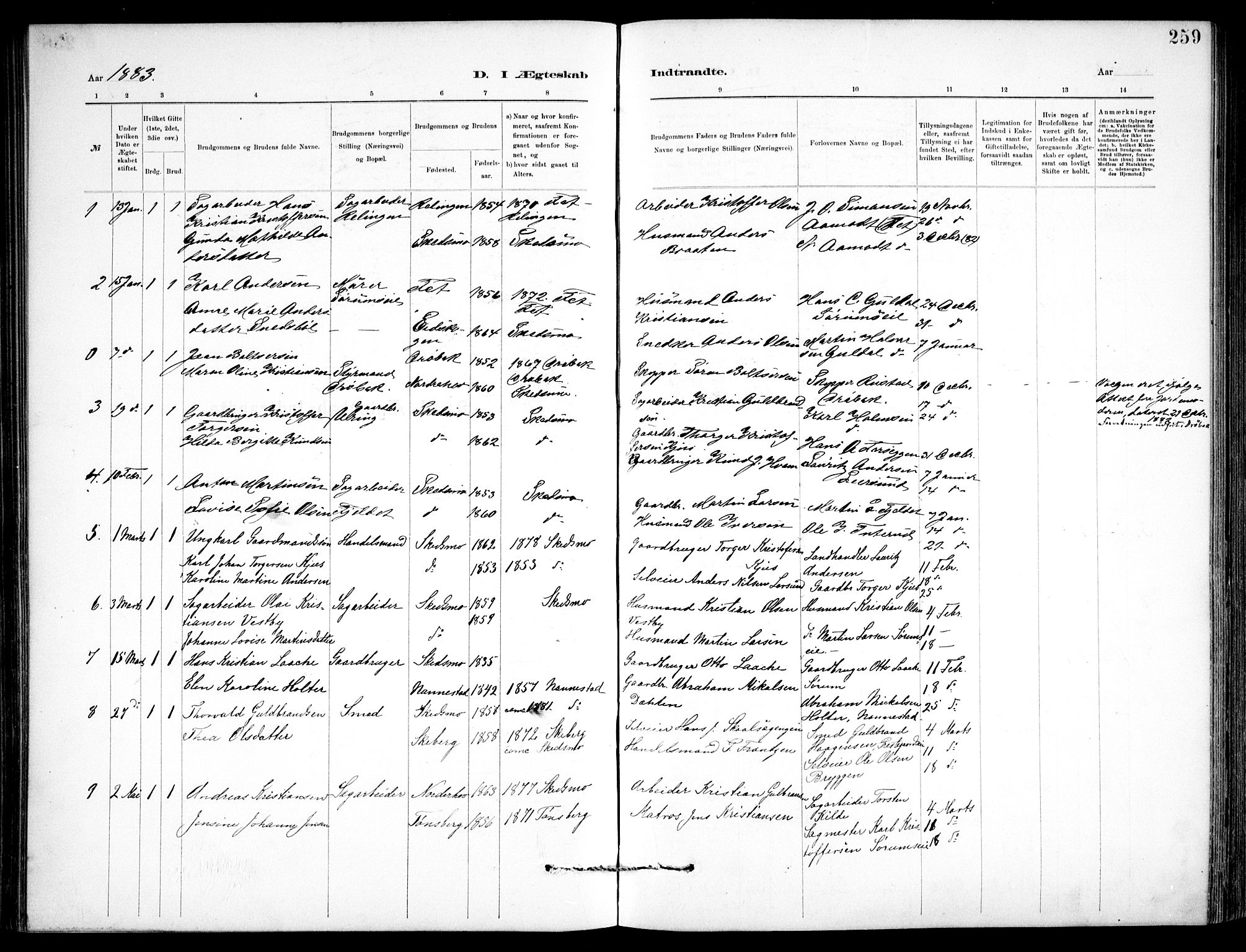 Skedsmo prestekontor Kirkebøker, AV/SAO-A-10033a/F/Fa/L0013: Ministerialbok nr. I 13, 1883-1891, s. 259