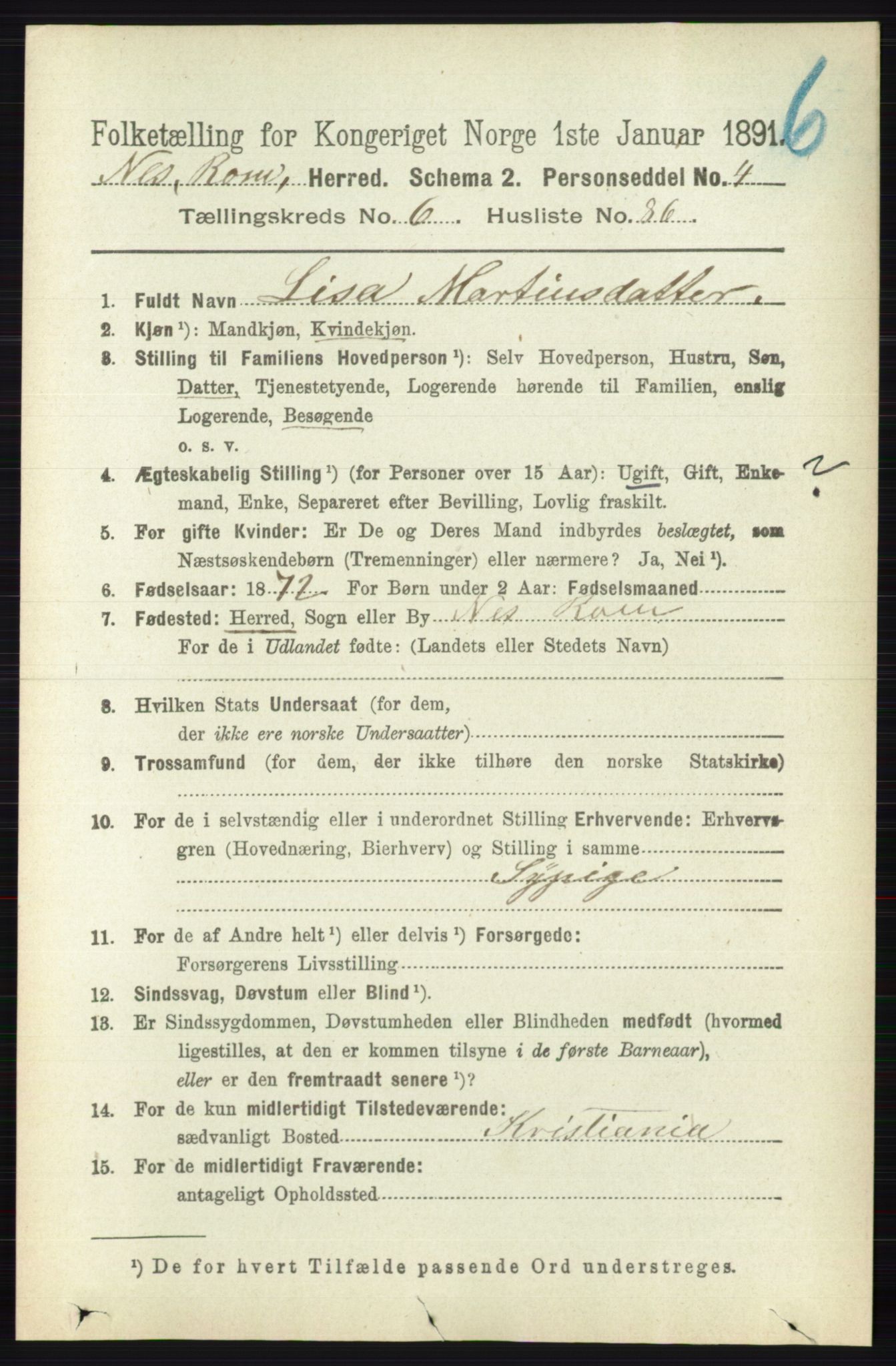 RA, Folketelling 1891 for 0236 Nes herred, 1891, s. 3914