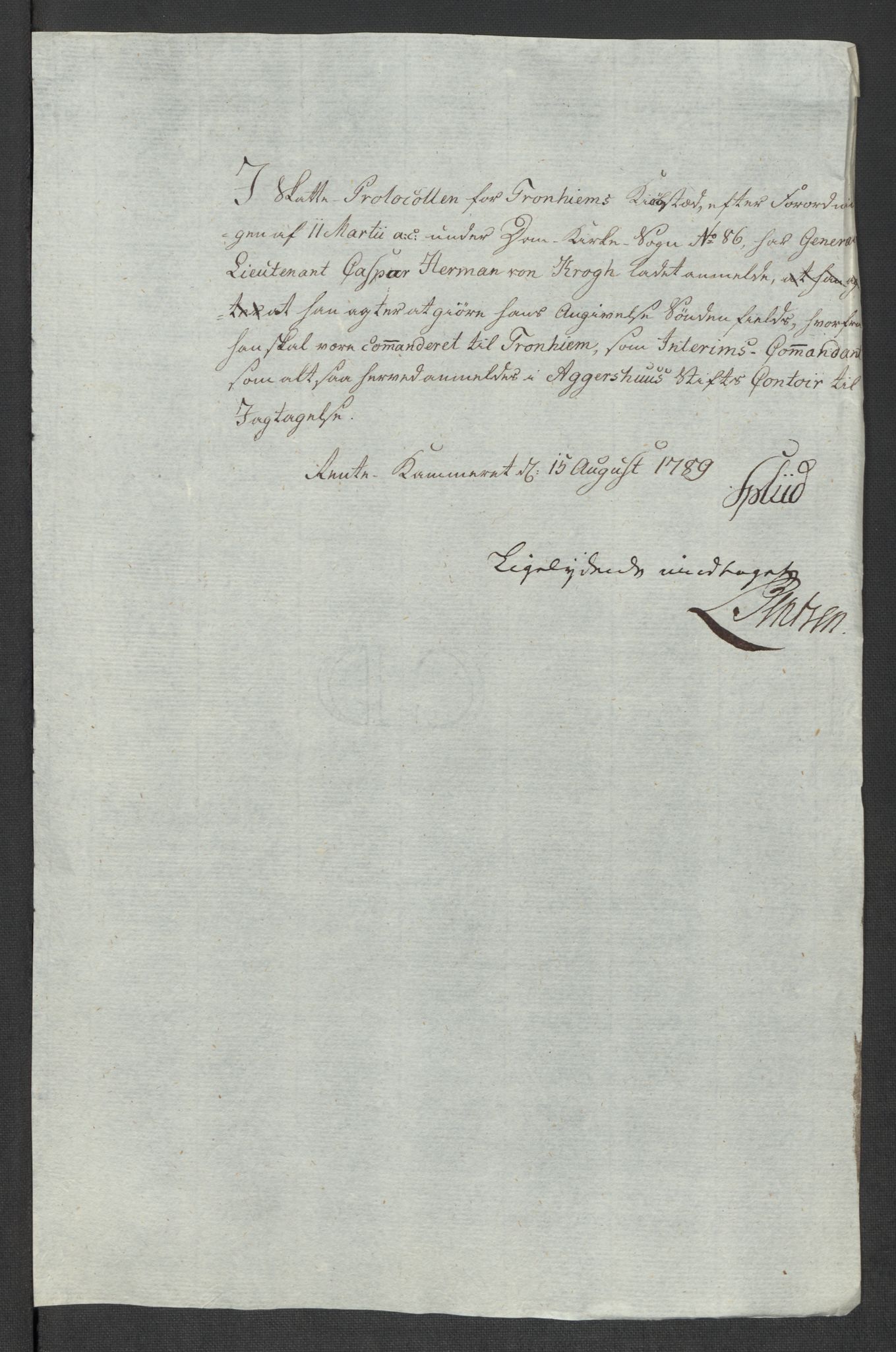 Rentekammeret inntil 1814, Reviderte regnskaper, Mindre regnskaper, RA/EA-4068/Rf/Rfe/L0052:  Trondheim, 1789, s. 281
