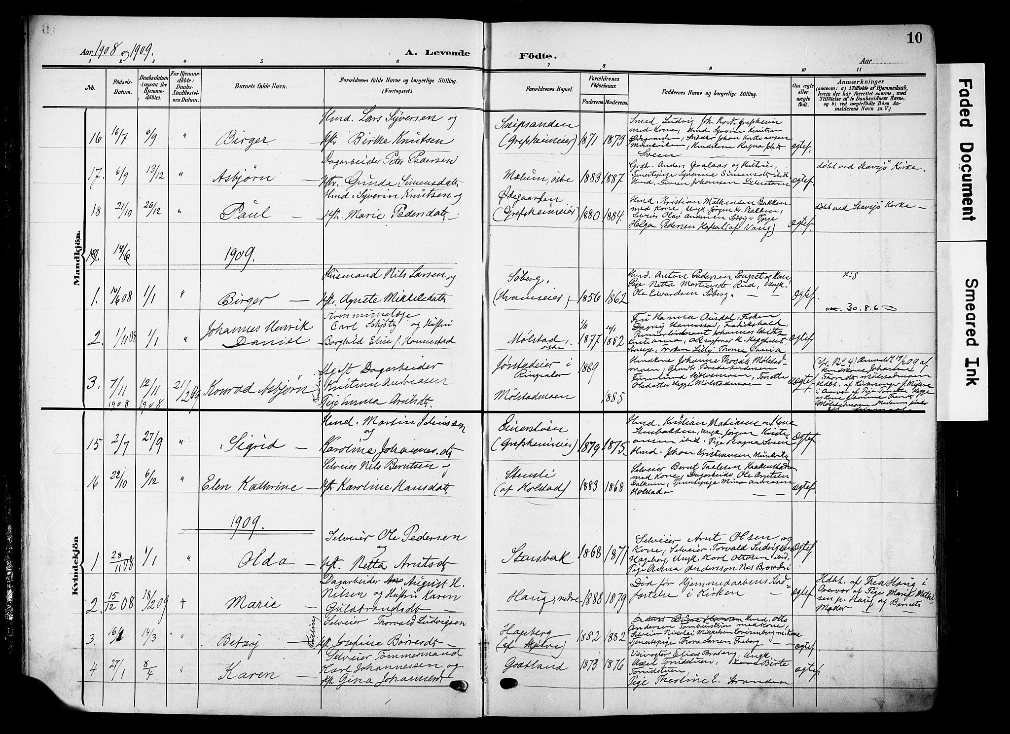 Nes prestekontor, Hedmark, AV/SAH-PREST-020/K/Ka/L0014: Ministerialbok nr. 14, 1906-1929, s. 10