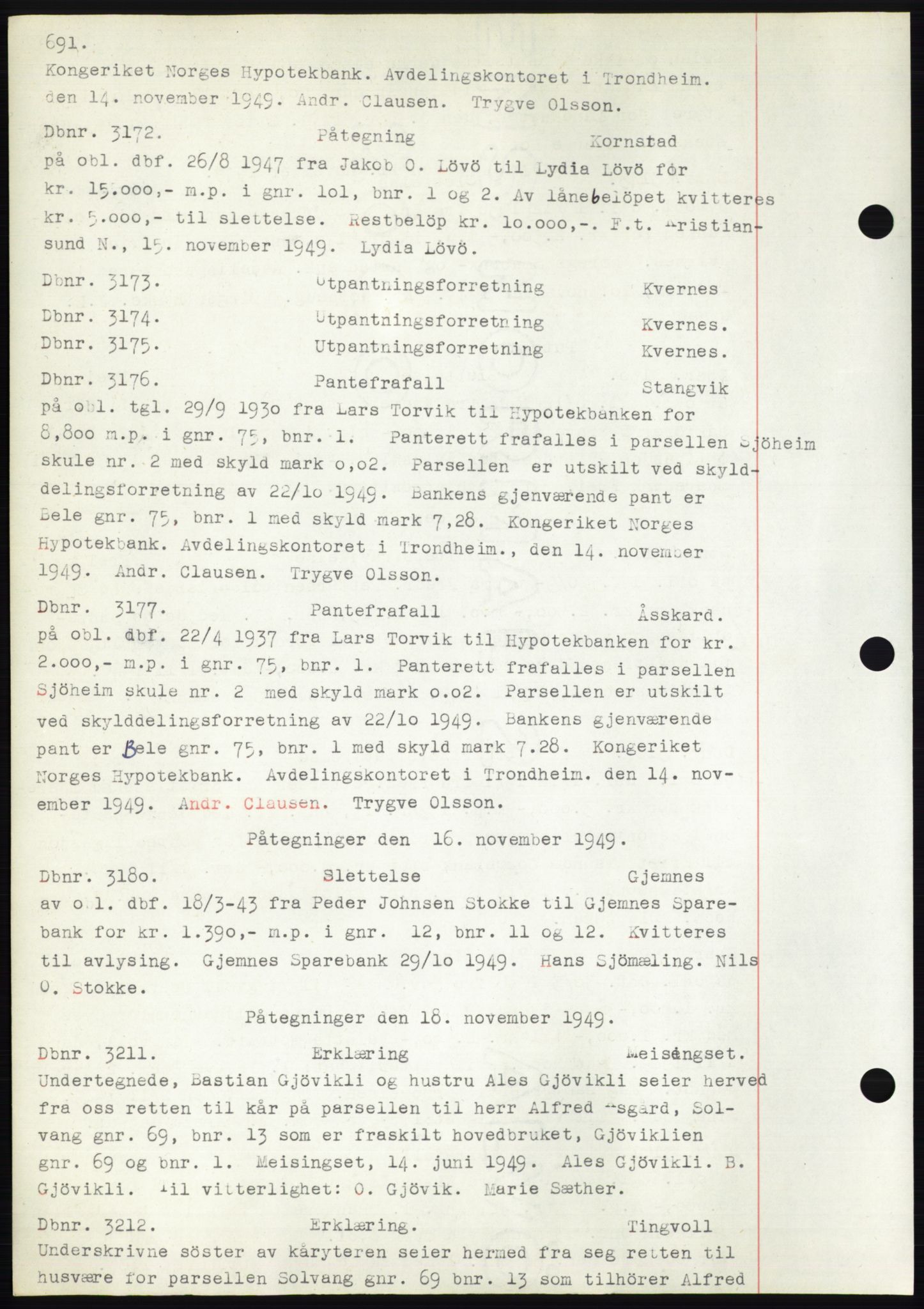 Nordmøre sorenskriveri, SAT/A-4132/1/2/2Ca: Pantebok nr. C82b, 1946-1951, Dagboknr: 3172/1949
