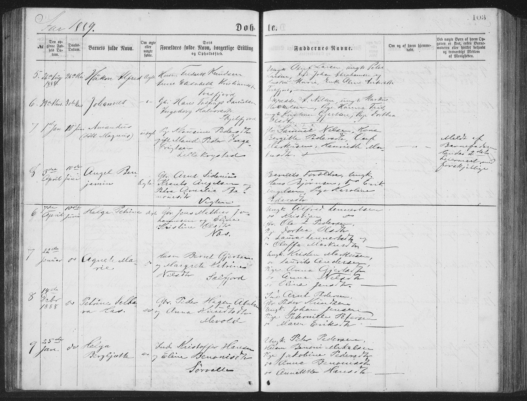Ministerialprotokoller, klokkerbøker og fødselsregistre - Nordland, AV/SAT-A-1459/885/L1213: Klokkerbok nr. 885C02, 1874-1892, s. 103