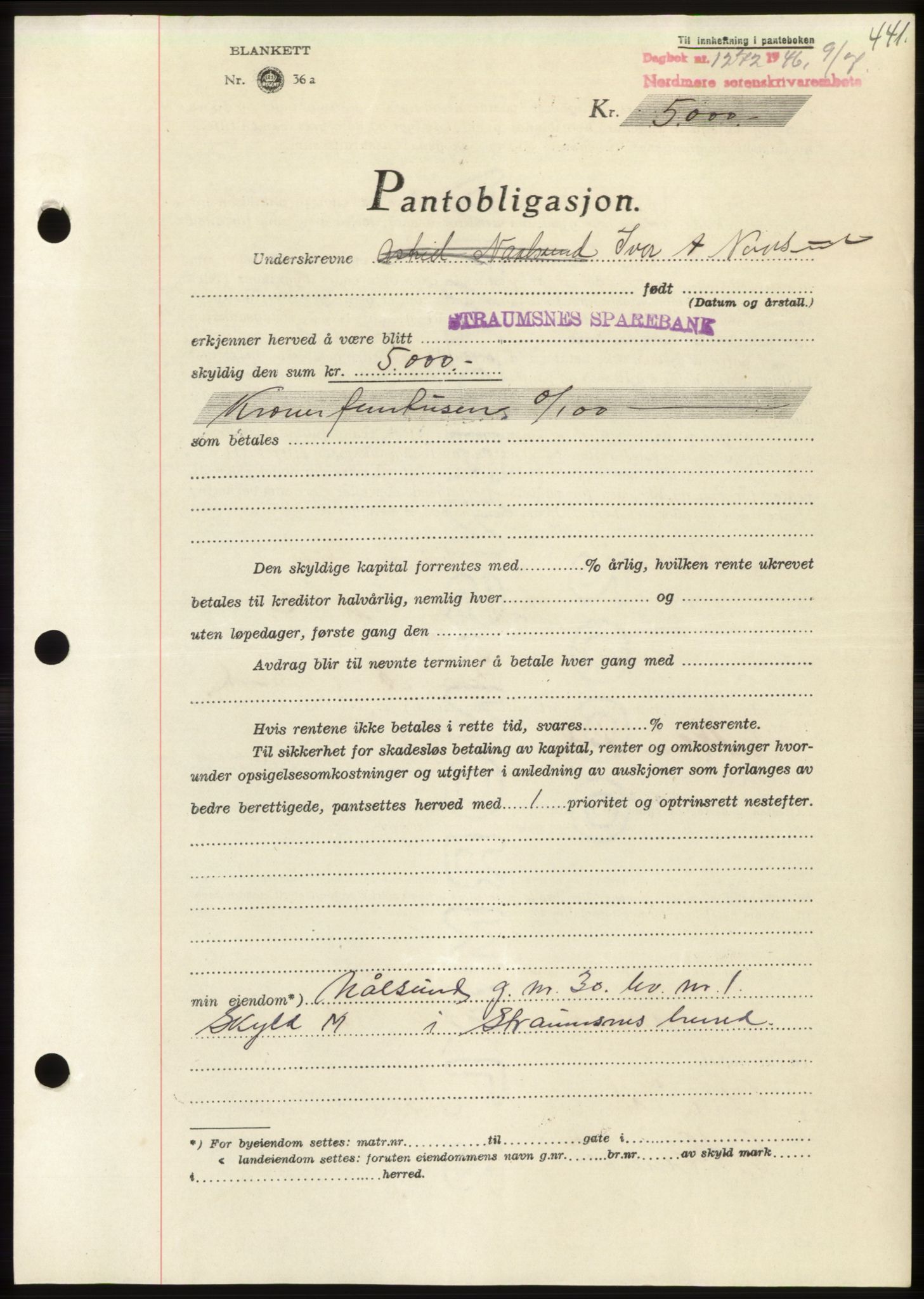 Nordmøre sorenskriveri, AV/SAT-A-4132/1/2/2Ca: Pantebok nr. B94, 1946-1946, Dagboknr: 1272/1946