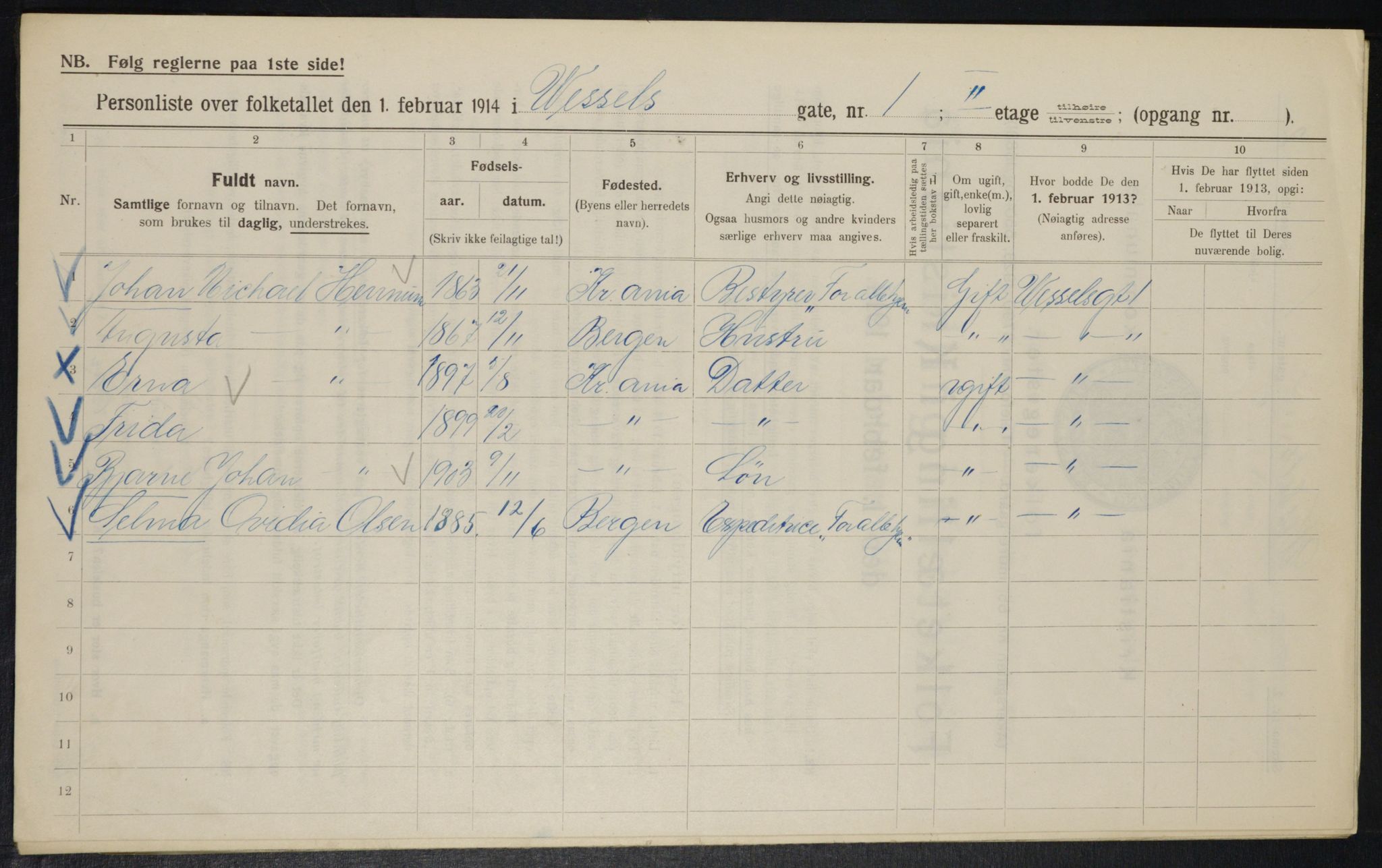 OBA, Kommunal folketelling 1.2.1914 for Kristiania, 1914, s. 128922