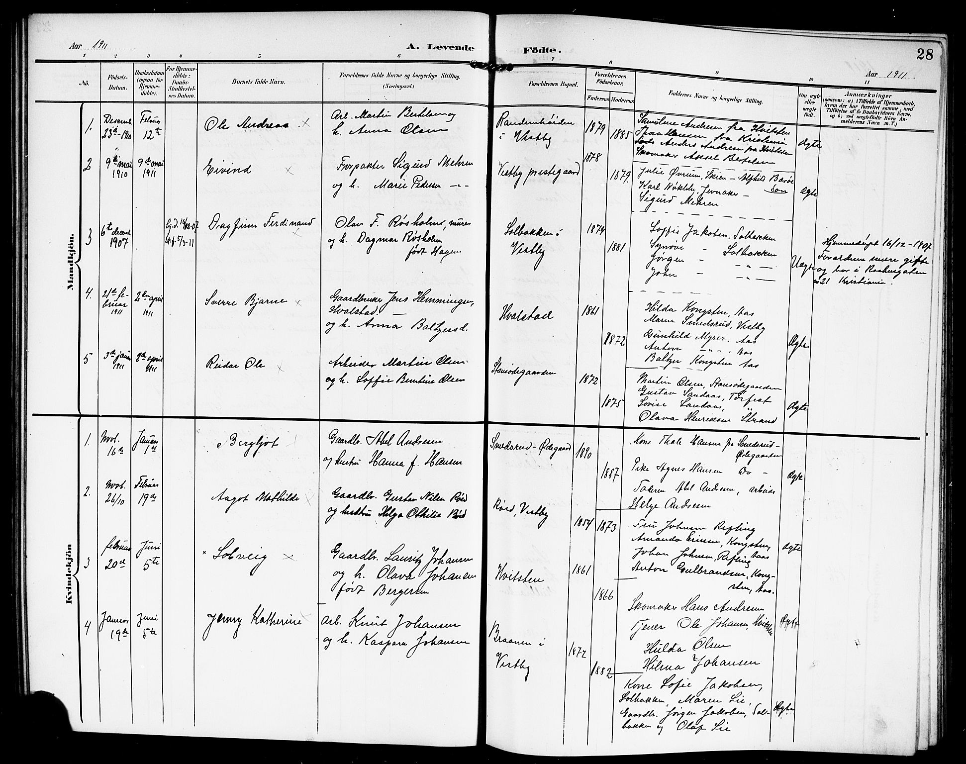 Vestby prestekontor Kirkebøker, AV/SAO-A-10893/G/Ga/L0002: Klokkerbok nr. I 2, 1903-1916, s. 28