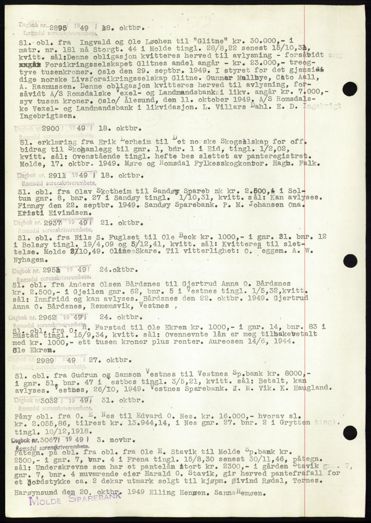 Romsdal sorenskriveri, SAT/A-4149/1/2/2C: Pantebok nr. C2, 1949-1951, Dagboknr: 2895/1949