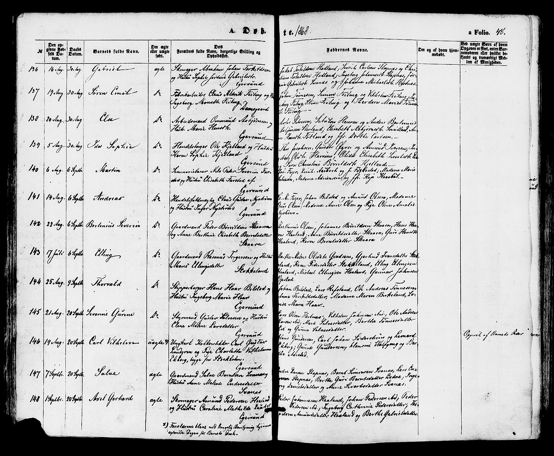 Eigersund sokneprestkontor, AV/SAST-A-101807/S08/L0014: Ministerialbok nr. A 13, 1866-1878, s. 48