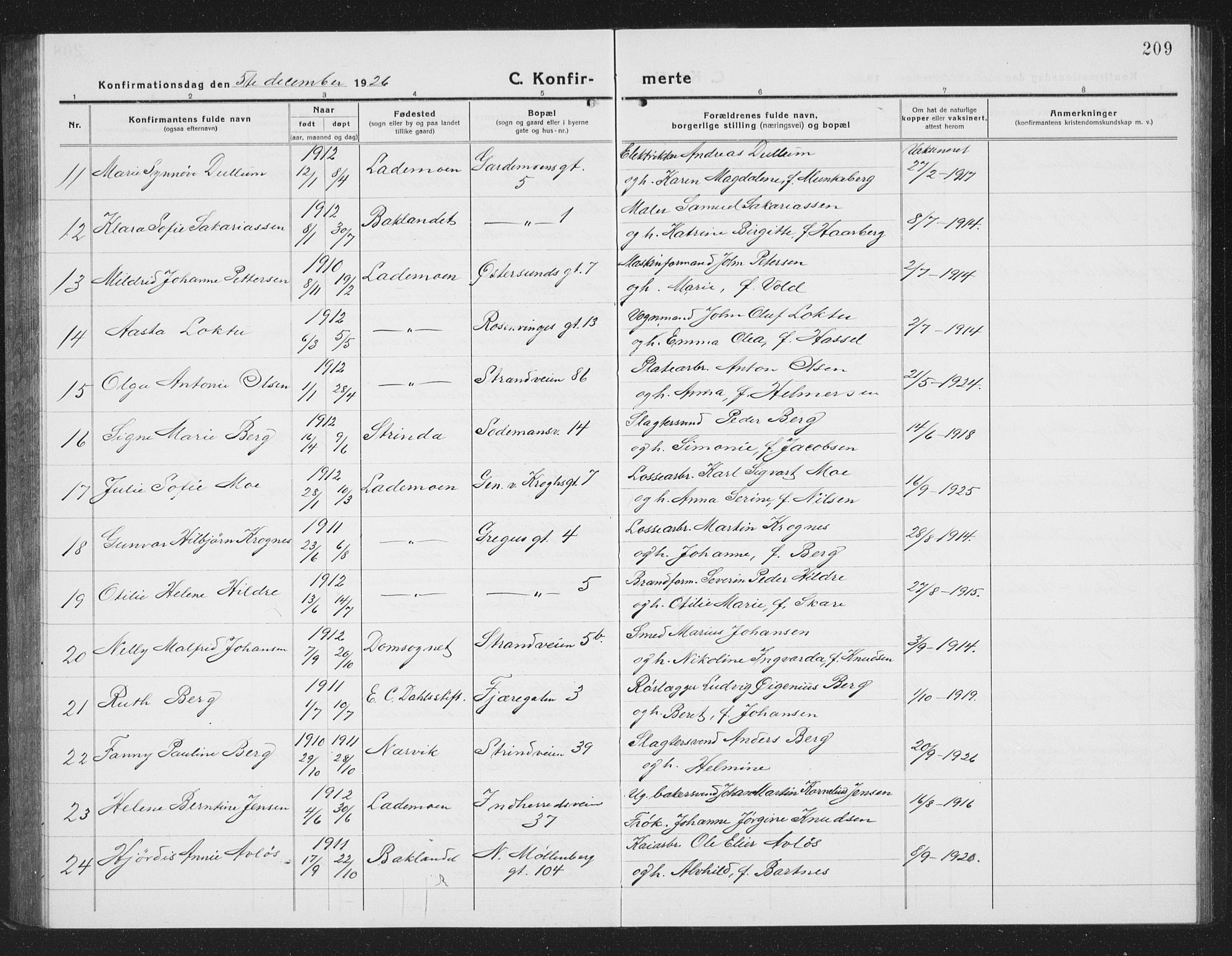 Ministerialprotokoller, klokkerbøker og fødselsregistre - Sør-Trøndelag, SAT/A-1456/605/L0258: Klokkerbok nr. 605C05, 1918-1930, s. 209