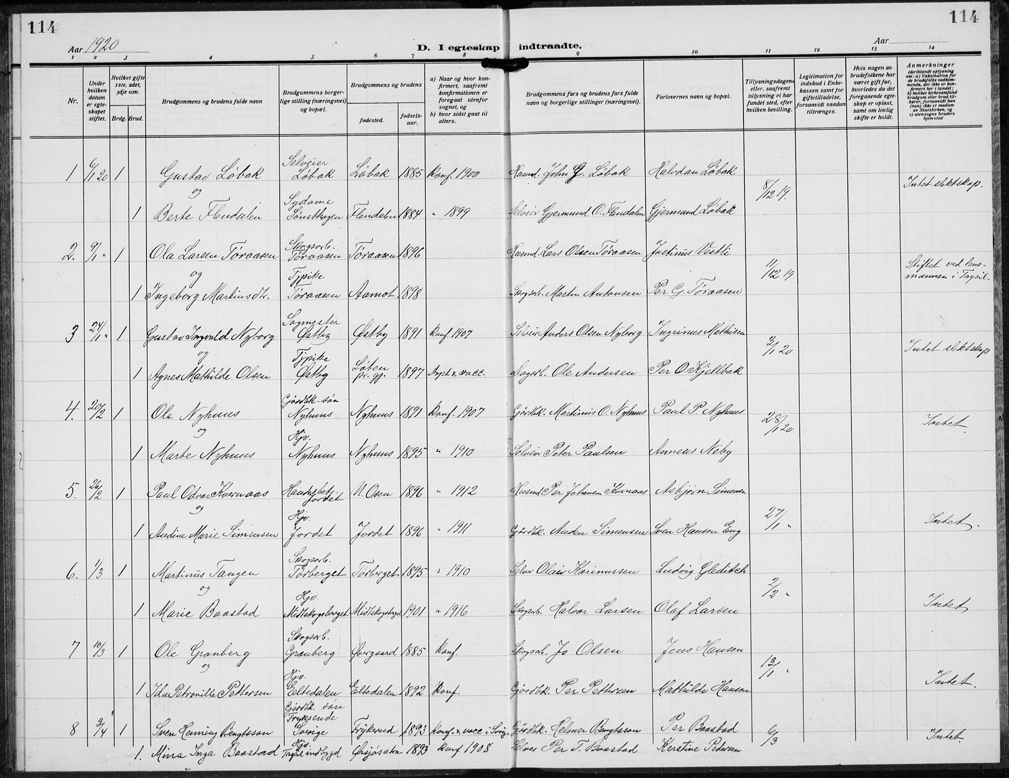 Trysil prestekontor, AV/SAH-PREST-046/H/Ha/Hab/L0010: Klokkerbok nr. 10, 1917-1937, s. 114