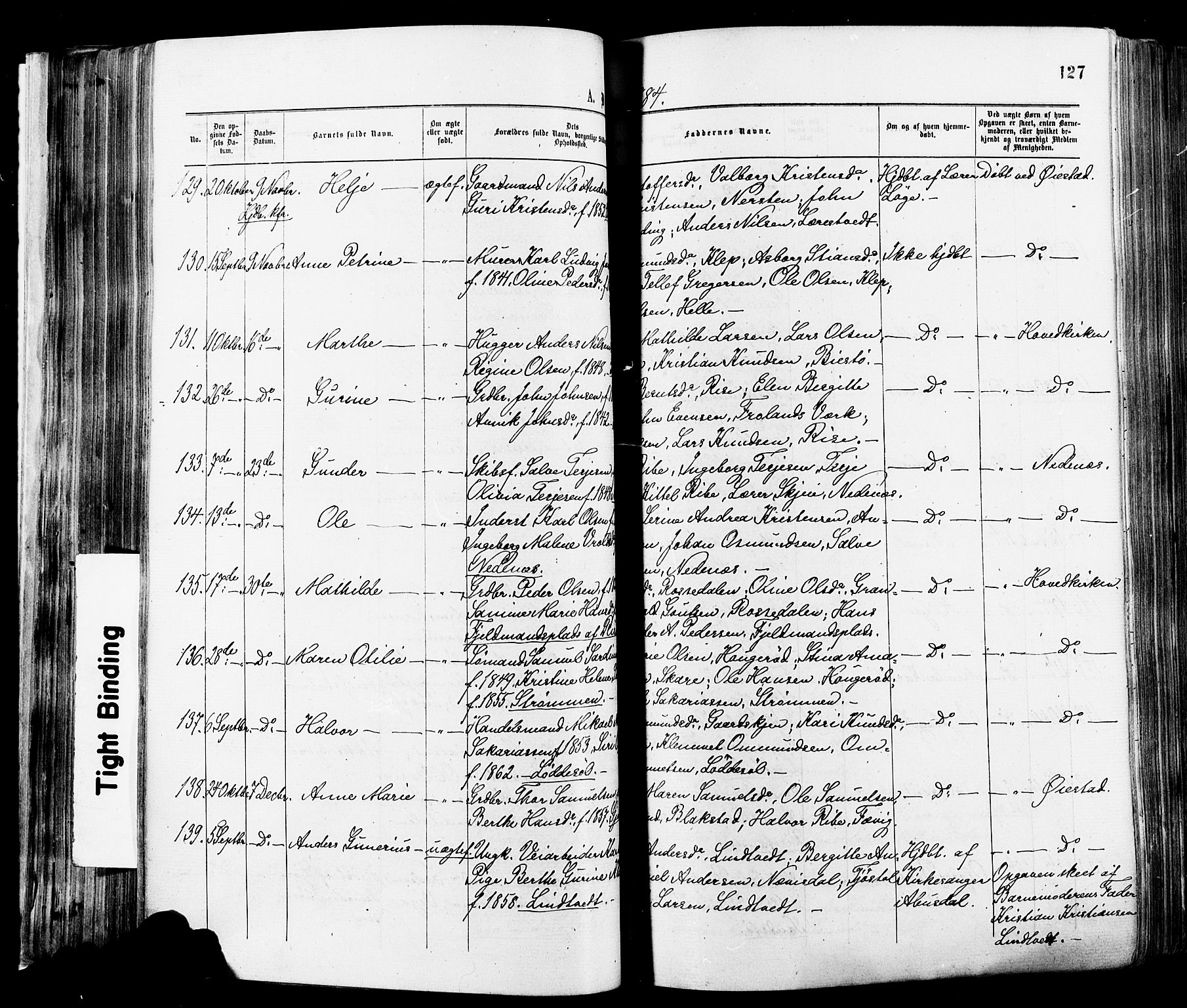 Øyestad sokneprestkontor, AV/SAK-1111-0049/F/Fa/L0016: Ministerialbok nr. A 16, 1874-1886, s. 127