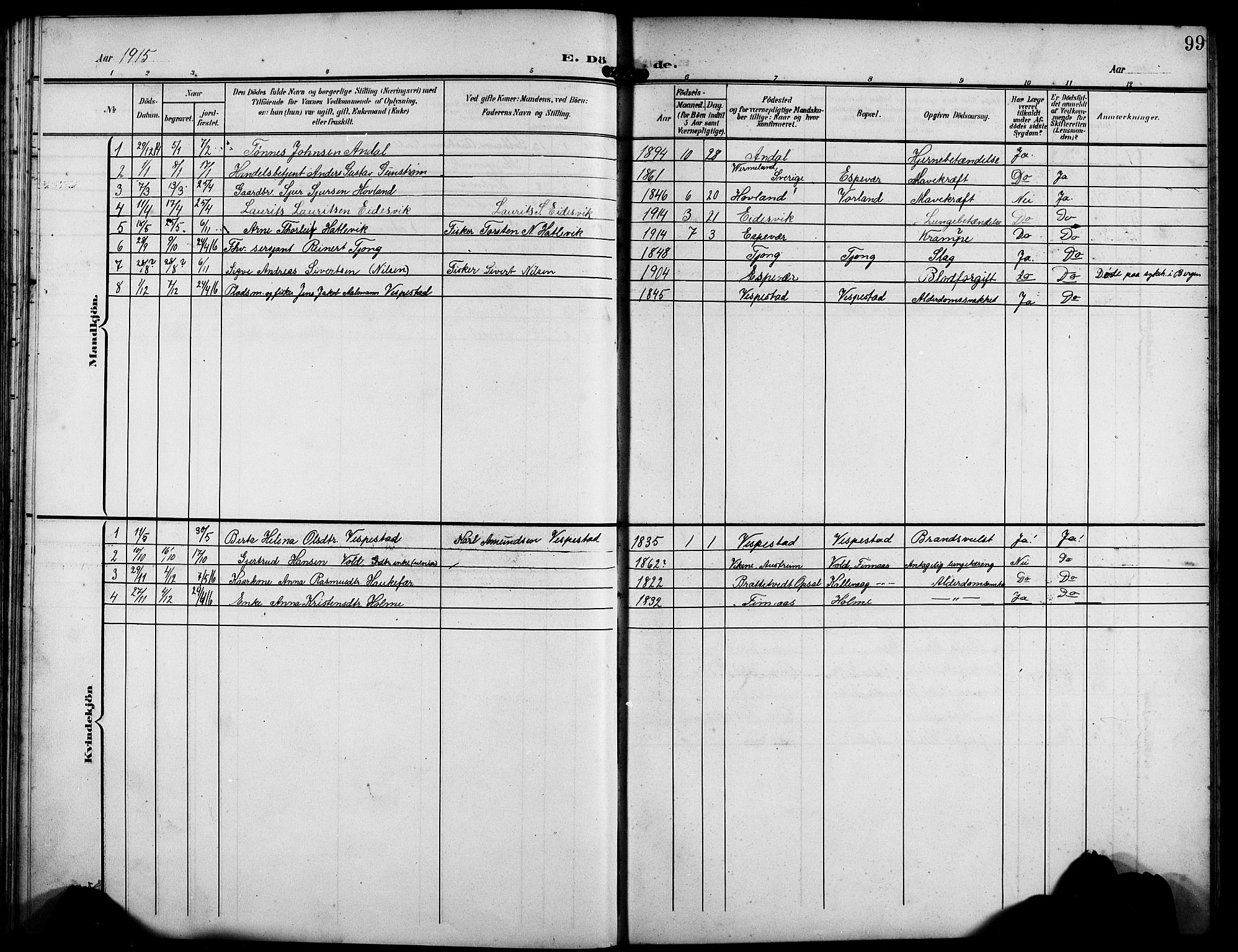 Finnås sokneprestembete, AV/SAB-A-99925/H/Ha/Hab/Habc/L0003: Klokkerbok nr. C 3, 1907-1917, s. 99