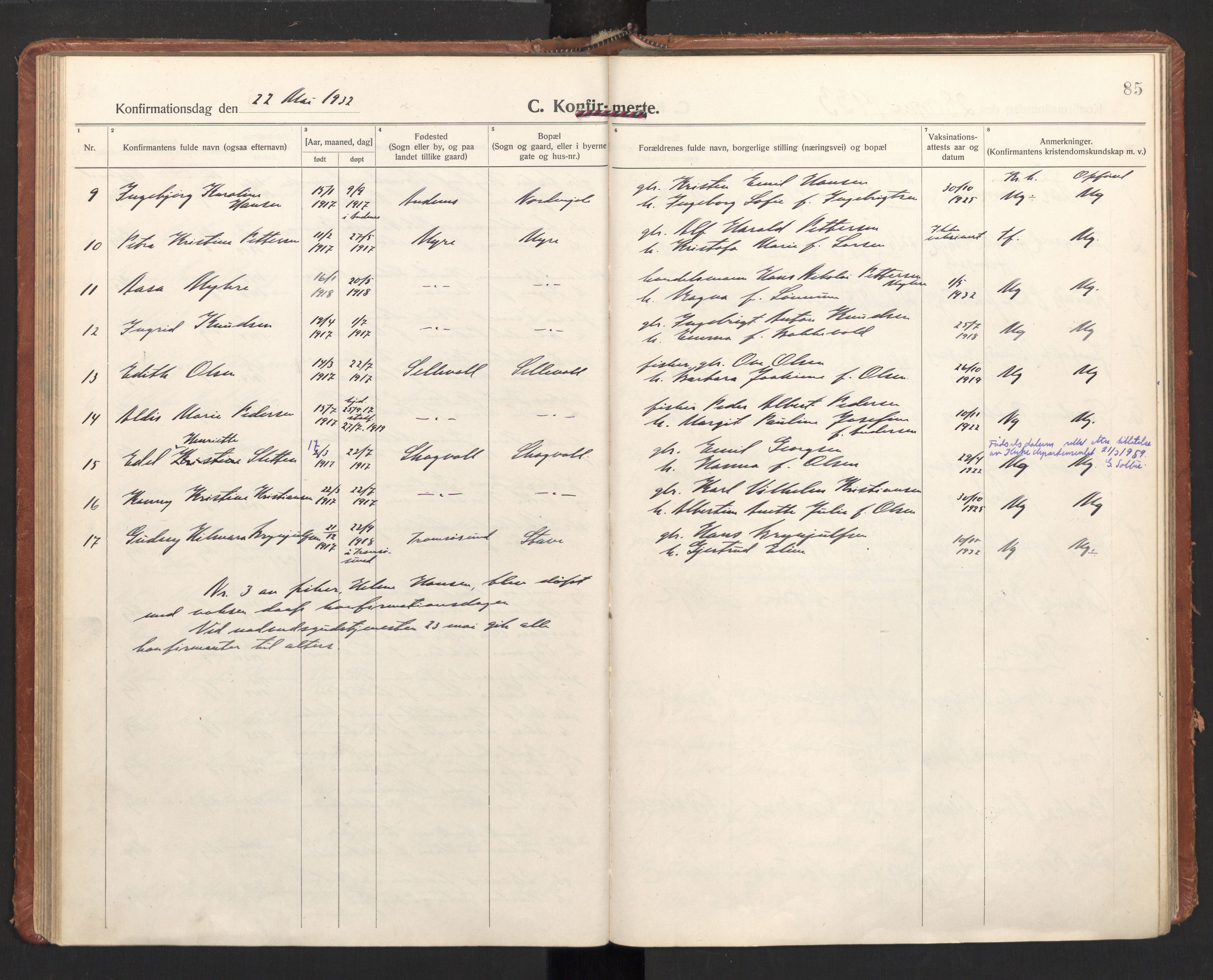 Ministerialprotokoller, klokkerbøker og fødselsregistre - Nordland, AV/SAT-A-1459/897/L1408: Ministerialbok nr. 897A15, 1922-1938, s. 85