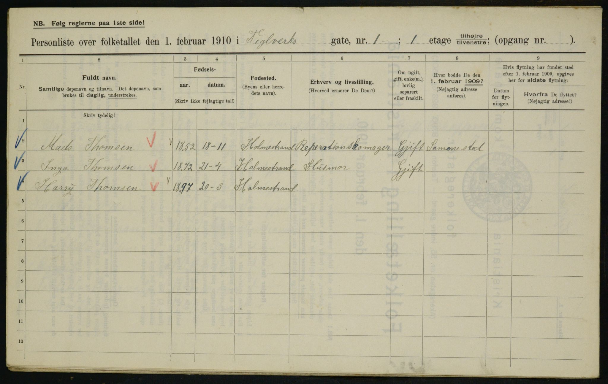 OBA, Kommunal folketelling 1.2.1910 for Kristiania, 1910, s. 101920