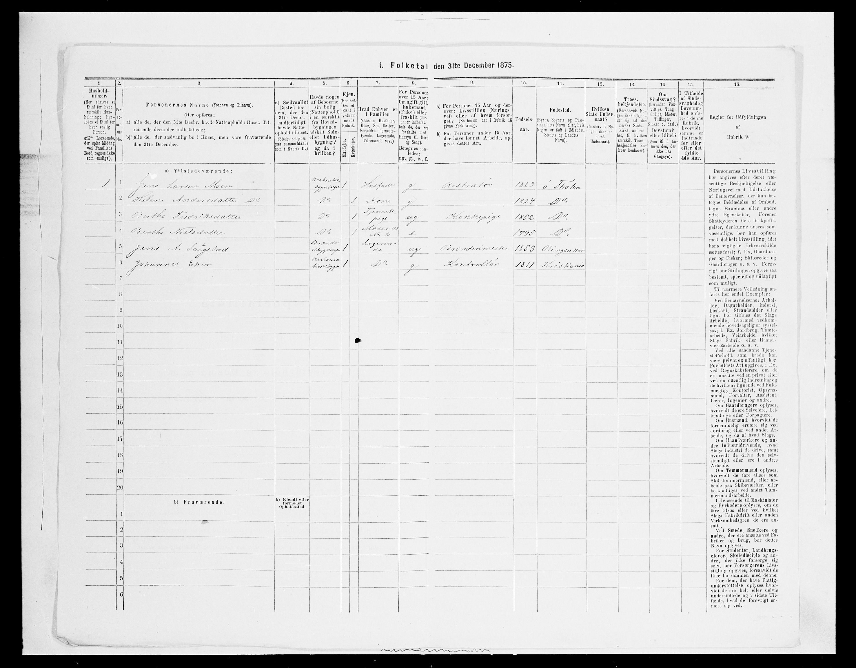 SAH, Folketelling 1875 for 0528P Østre Toten prestegjeld, 1875, s. 1287