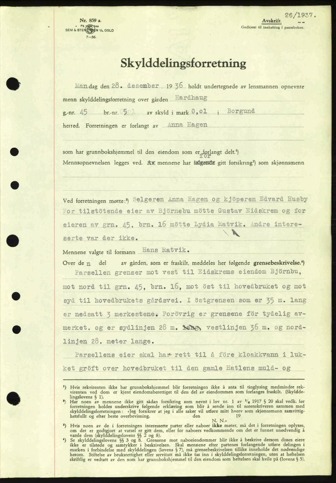 Nordre Sunnmøre sorenskriveri, SAT/A-0006/1/2/2C/2Ca: Pantebok nr. A2, 1936-1937, Dagboknr: 26/1937