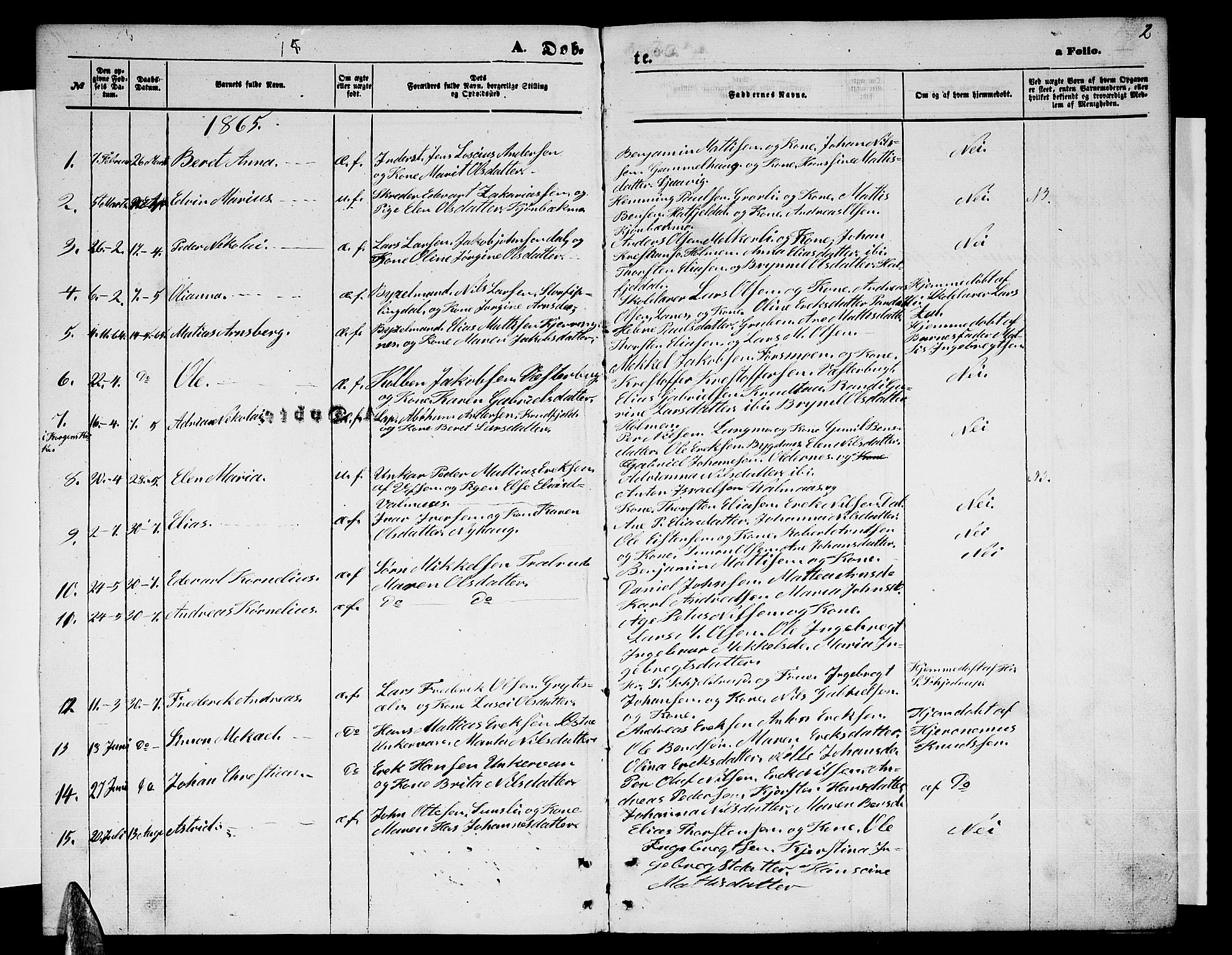 Ministerialprotokoller, klokkerbøker og fødselsregistre - Nordland, AV/SAT-A-1459/823/L0329: Klokkerbok nr. 823C01, 1865-1878, s. 2