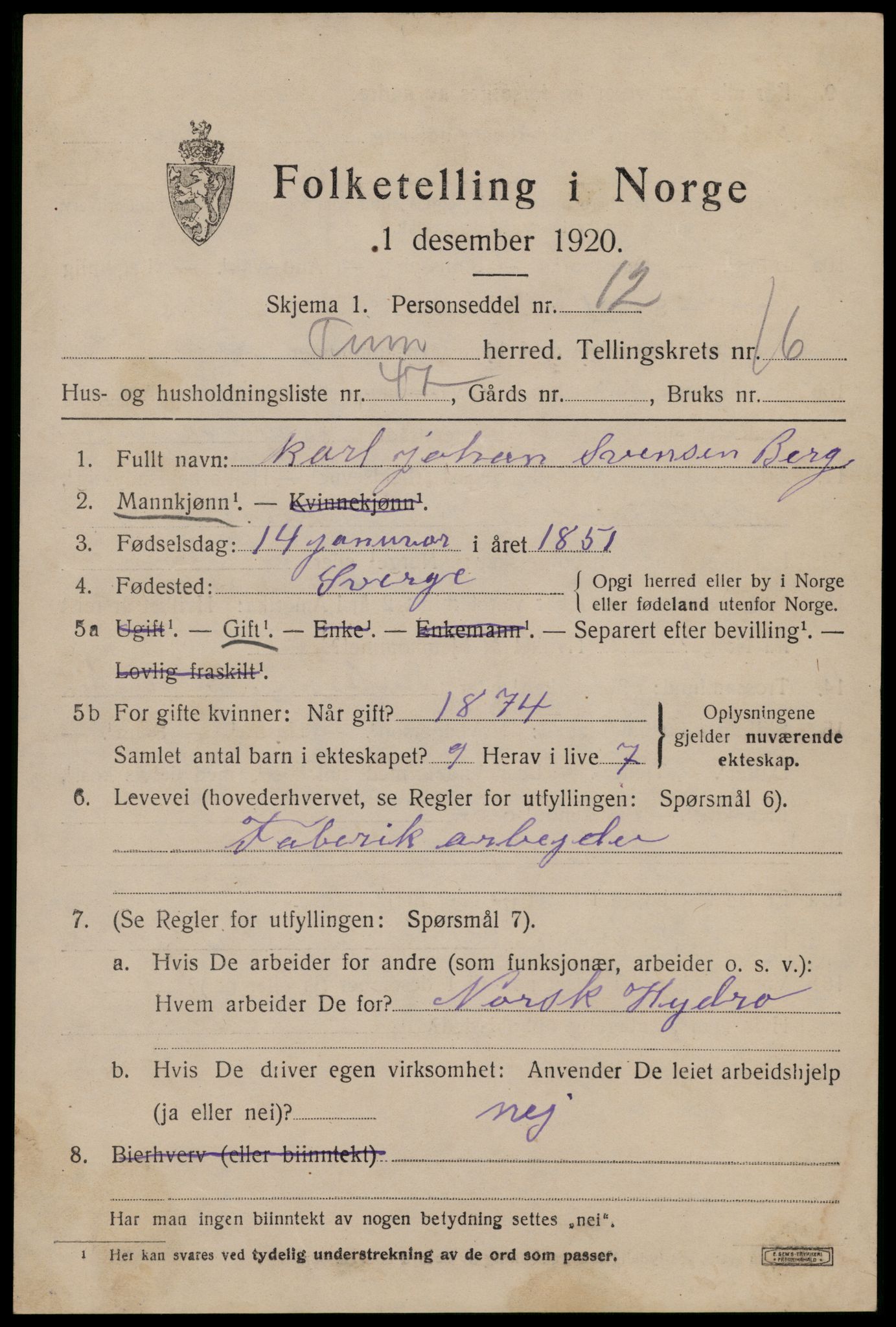 SAKO, Folketelling 1920 for 0826 Tinn herred, 1920, s. 17692