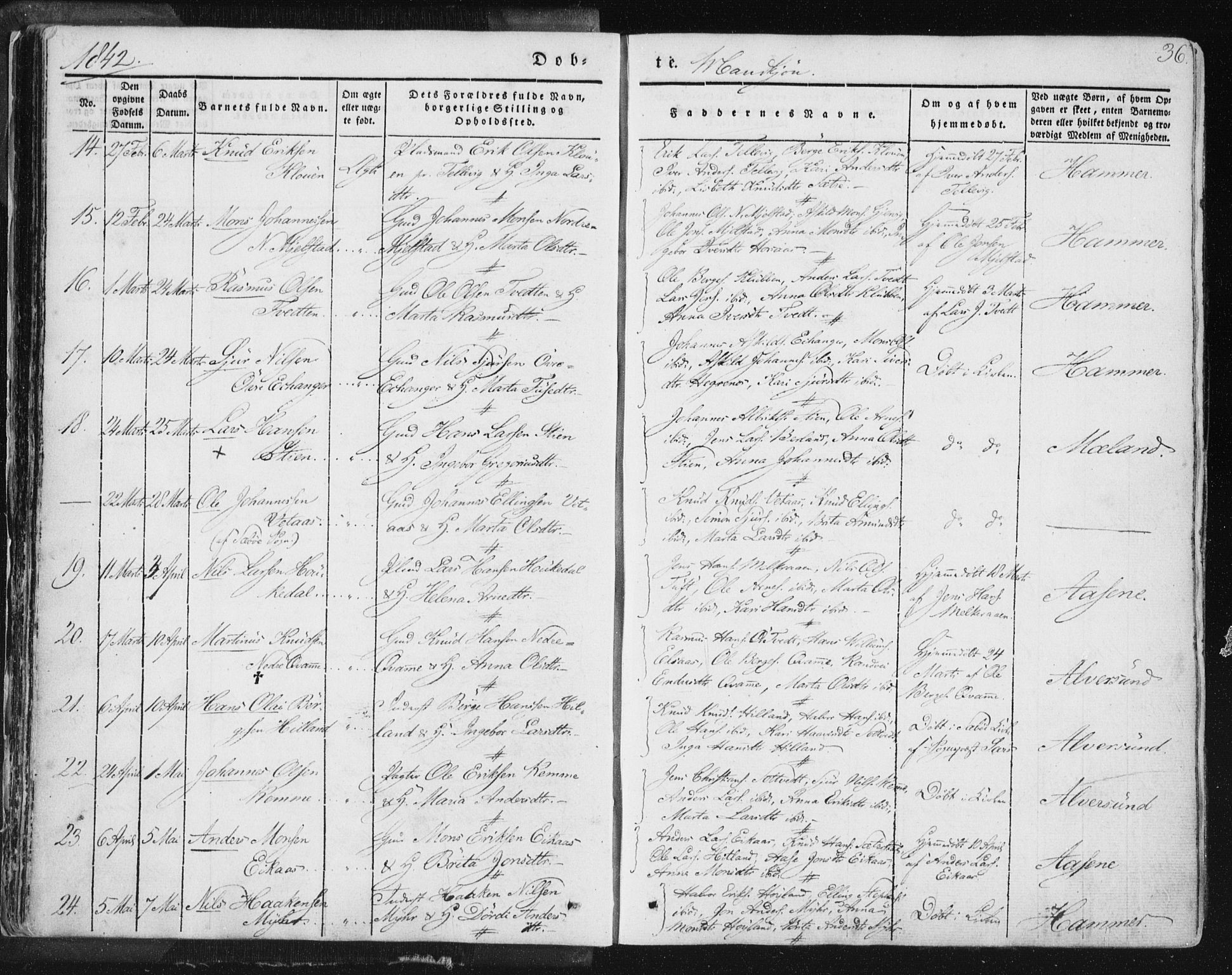 Hamre sokneprestembete, AV/SAB-A-75501/H/Ha/Haa/Haaa/L0012: Ministerialbok nr. A 12, 1834-1845, s. 36