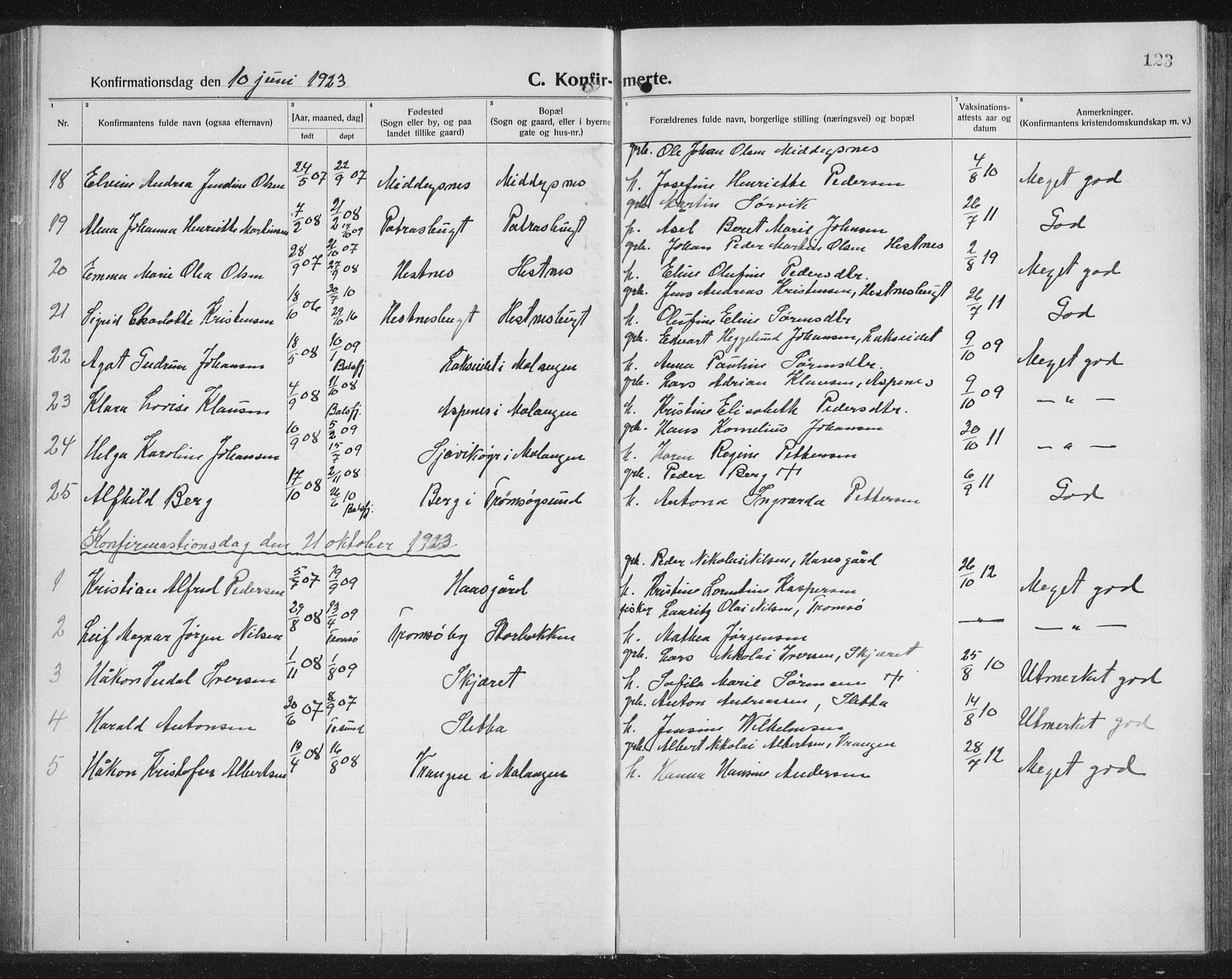 Balsfjord sokneprestembete, AV/SATØ-S-1303/G/Ga/L0010klokker: Klokkerbok nr. 10, 1921-1936, s. 123