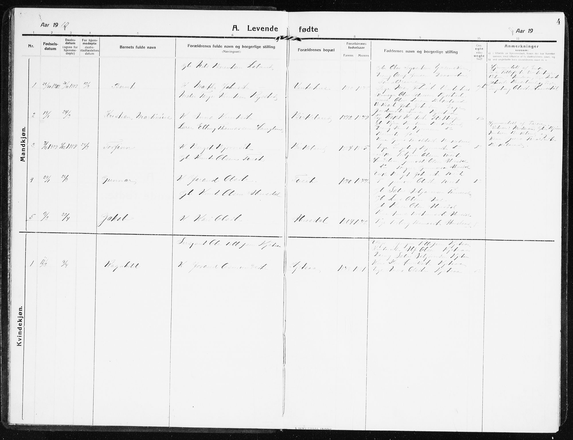 Evje sokneprestkontor, AV/SAK-1111-0008/F/Fb/Fbb/L0003: Klokkerbok nr. B 3, 1910-1933, s. 4